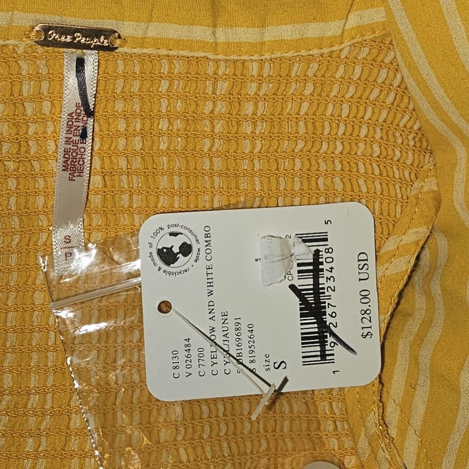 Free People New Be Real Button Front Tunic Mini Dress $128 SMALL Yellow Size S / US 4 / IT 40 - 5 Thumbnail