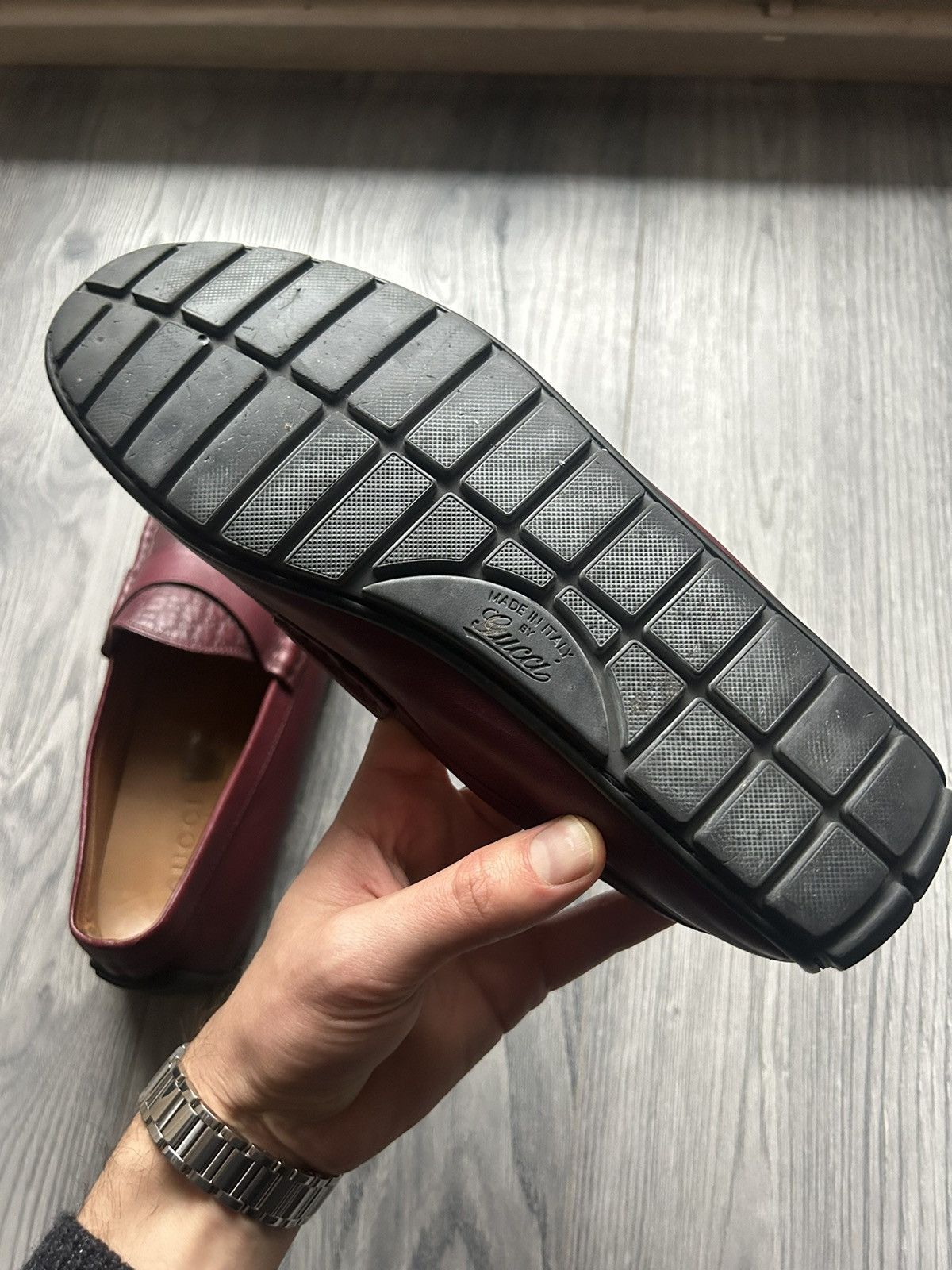 Gucci Gucci Burgundy Leather Loafers with Embossed GG Monogram Size US 7 / EU 40 - 17 Thumbnail