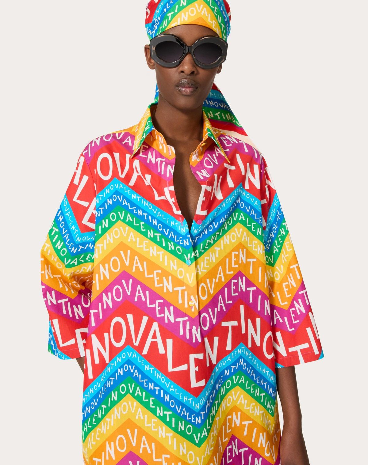 Valentino o1s1wg110525 Chevron 24 Popeline Short Dress in Multicolor Size L / US 10 / IT 46 - 5 Thumbnail
