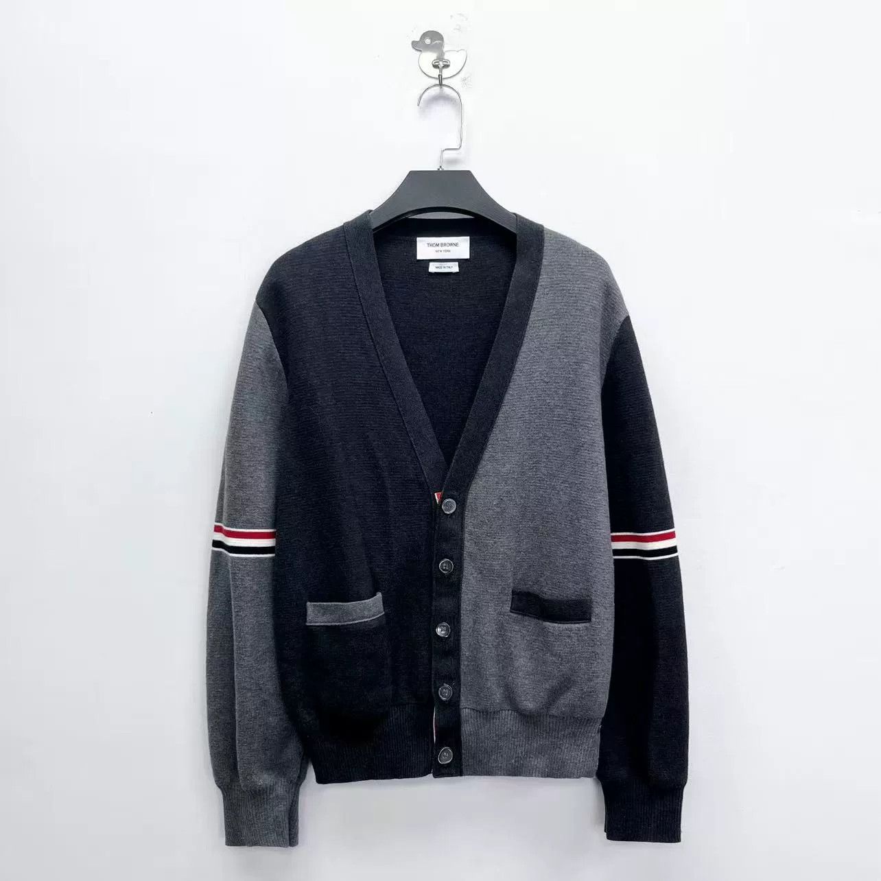 Thom Browne New Gray Stripe Knit Cardigan
