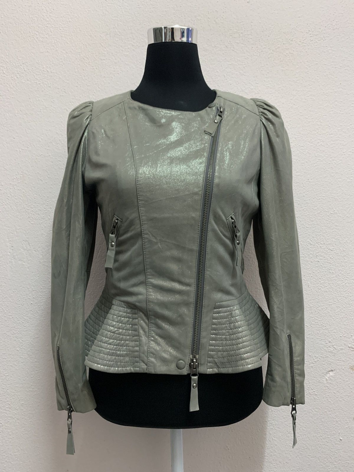 Japanese Brand FLAMMEUM Metalic Leather Jacket Size S / US 4 / IT 40 - 2 Thumbnail