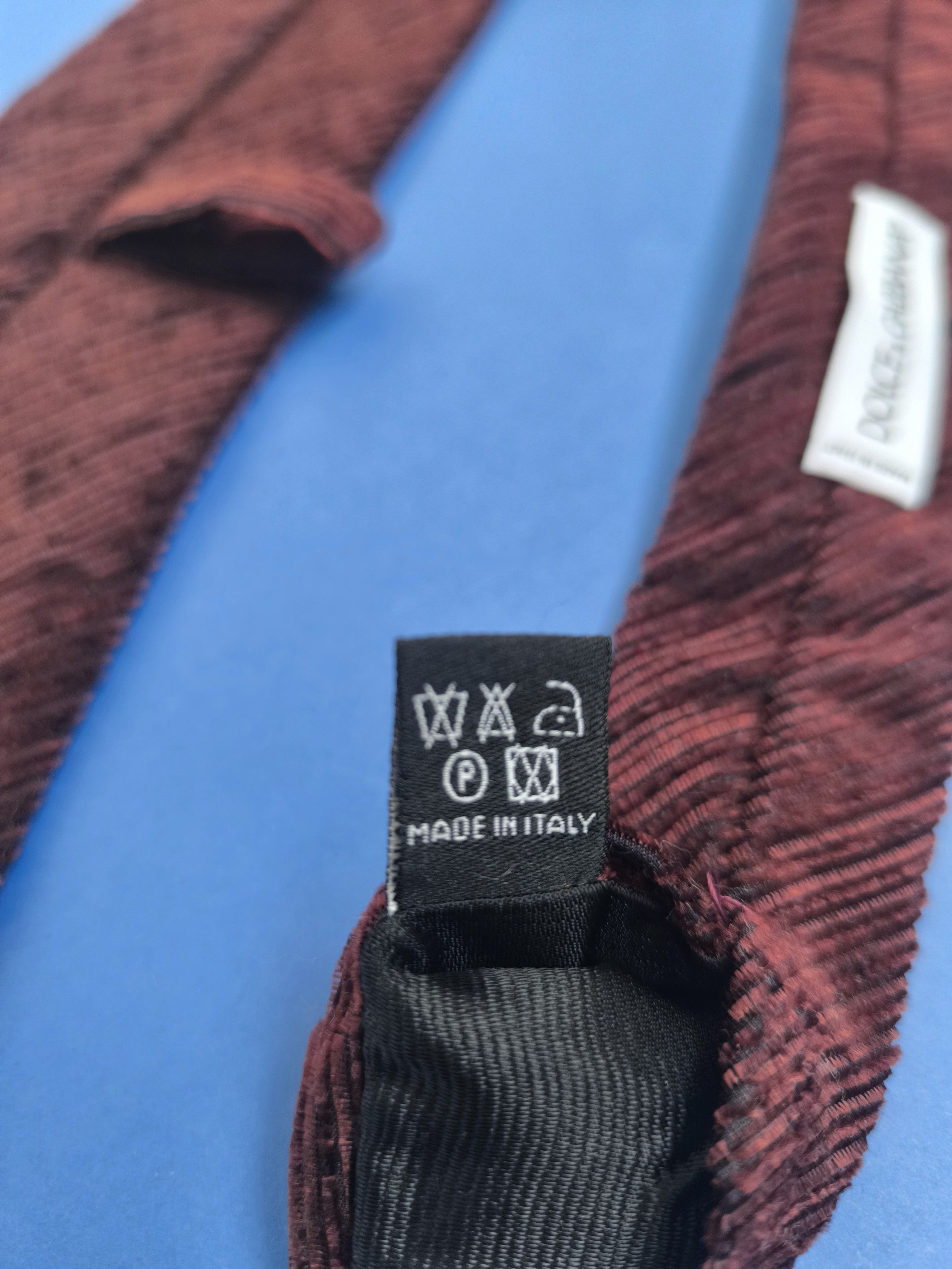 Dolce & Gabbana Dolce & Gabbana Brown Burgundy Ribbed Silk Cotton Men's Tie Size ONE SIZE - 8 Thumbnail