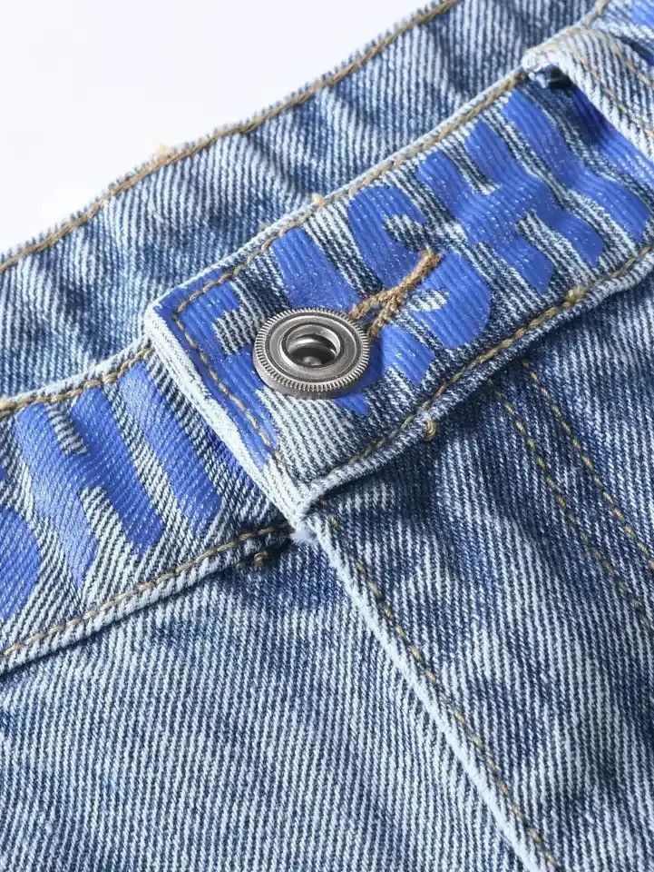Japanese Brand Graffiti Printing Jeans Men's Gradient Hip Hop Trousers Size US 32 / EU 48 - 4 Thumbnail
