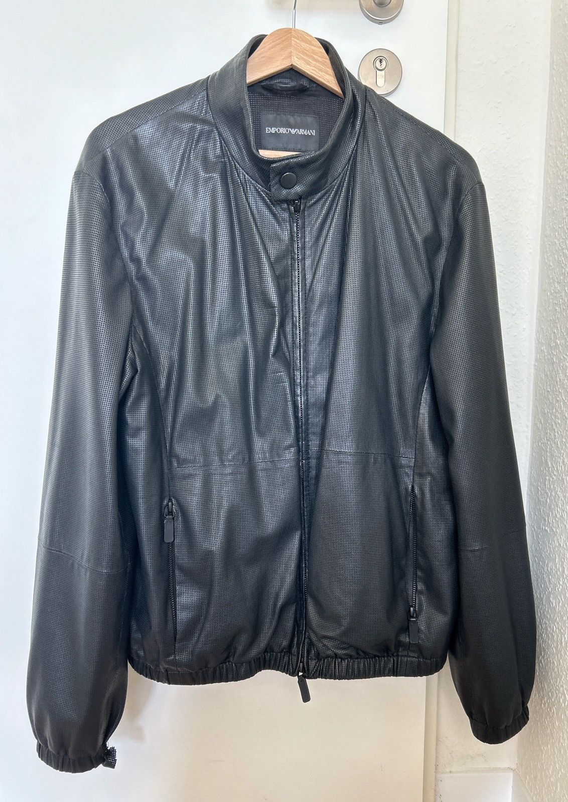 Emporio Armani, 2000s Cropped Moto Leather Jacket with Loop