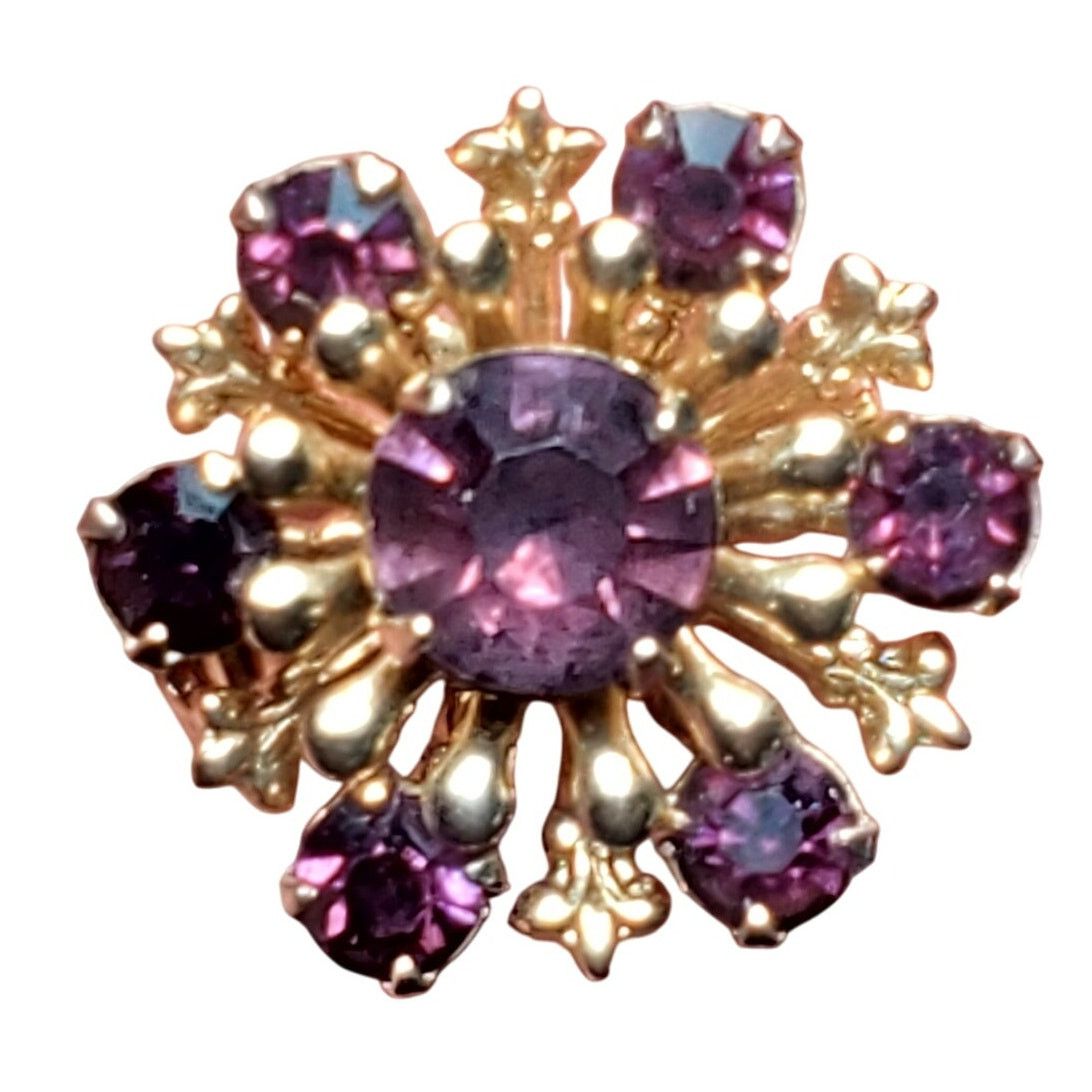 Other Starburst Brooch Purple Rhinestones Riveted Back 1/2" Vtg Size ONE SIZE - 9 Thumbnail