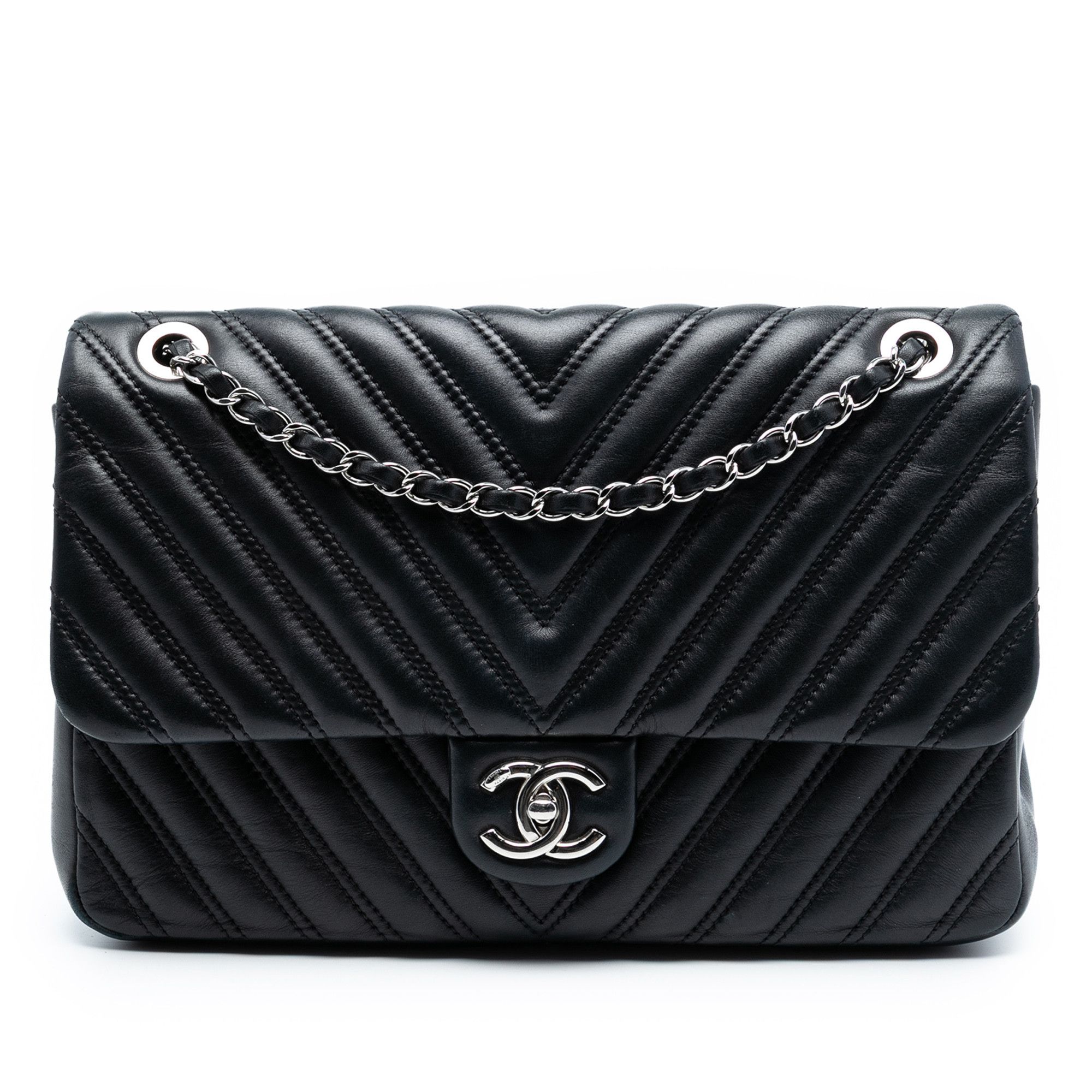 Chanel Jumbo Classic Chevron Lambskin Double Stitch Single Flap