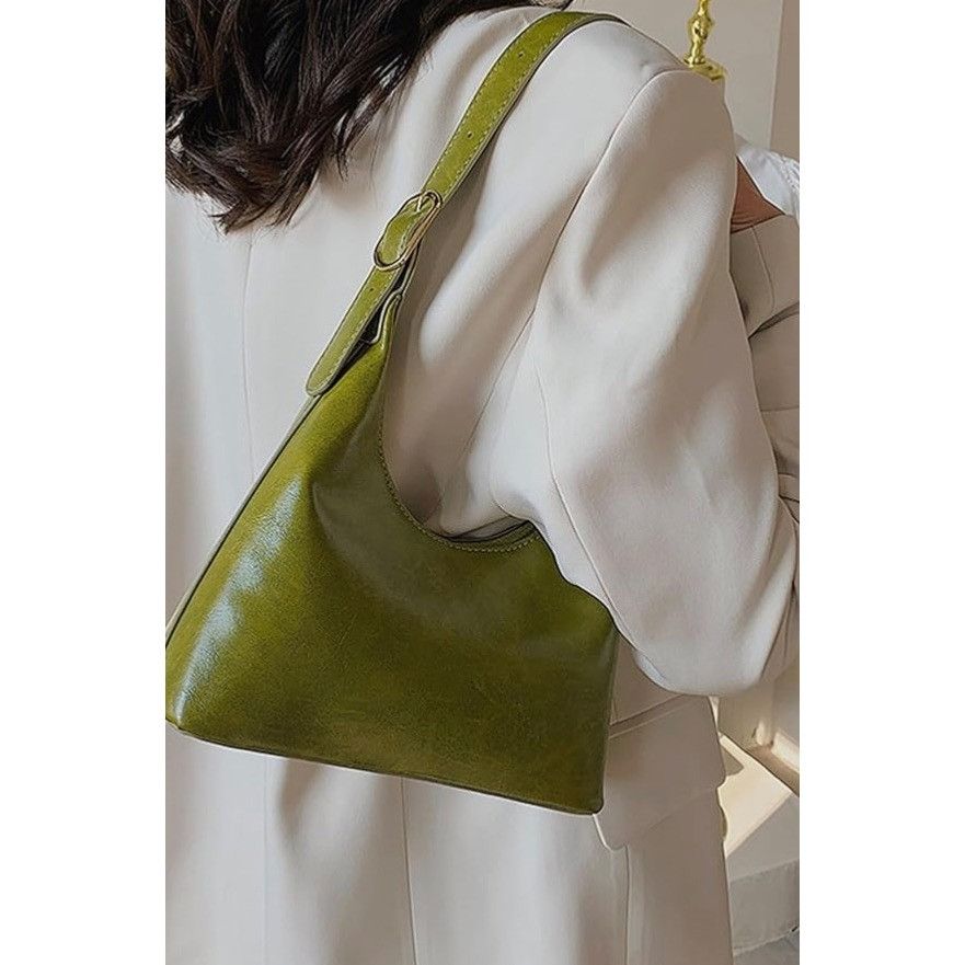 Other Chic Olive Green Retro Vegan Leather Handbag H Size ONE SIZE - 5 Thumbnail