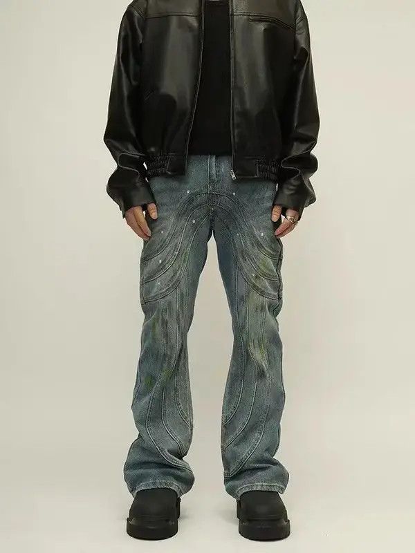 Japanese Brand VIBE Retro splash-ink bootcut straight-leg jeans Size US 32 / EU 48 - 5 Thumbnail