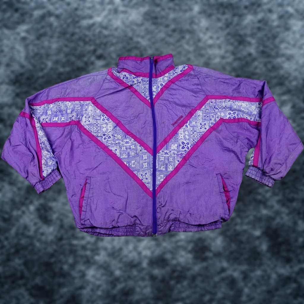 Vintage VINTAGE White Stag Jacket Womens XL Purple Geometric Windbreaker 90s Nylon Full Zip Pockets Size XL / US 12-14 / IT 48-50 - 1 Thumbnail