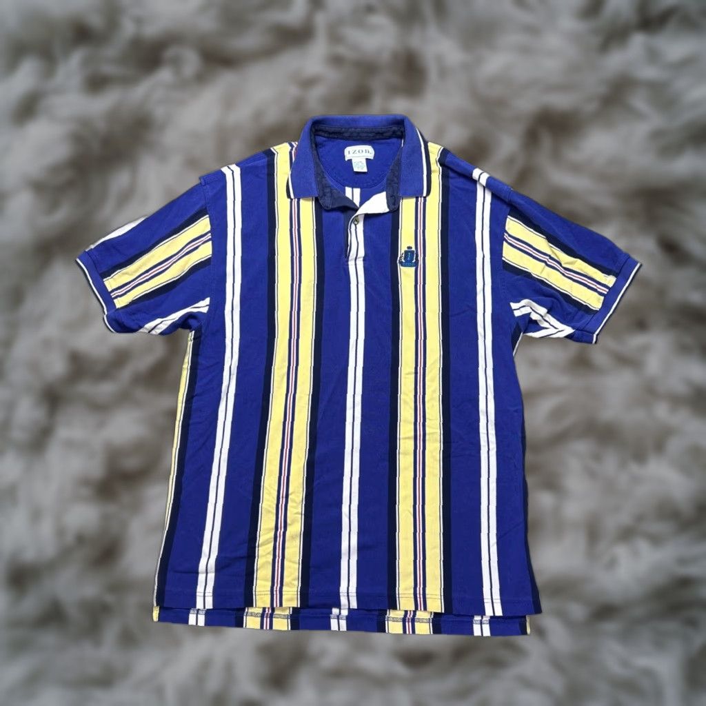 Izod VINTAGE IZOD Polo Shirt Mens XL Blue Yellow Stripe 100% Cotton Short Sleeve Classic 90s Golf Preppy Logo Button Collar Casual Size US XL / EU 56 / 4 - 1 Thumbnail
