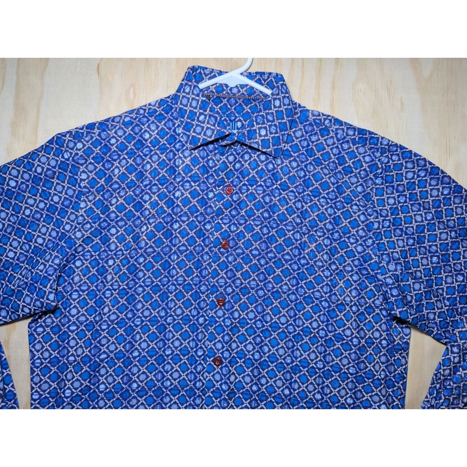 Luchiano Visconti Visconti Black Men's Medium Button Up Shirt Blue Geometric Size US M / EU 48-50 / 2 - 3 Thumbnail