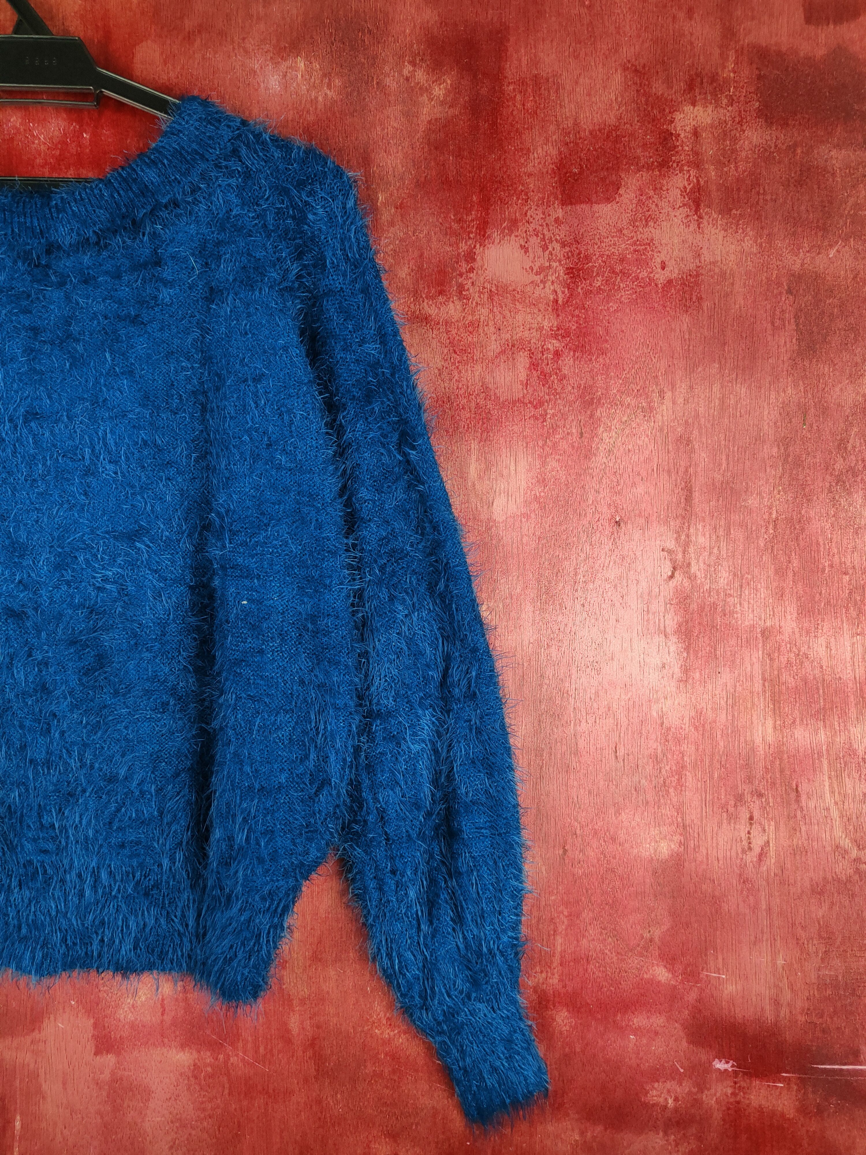 Homespun Knitwear Evris Blue Shag Shaggy Fur Mohair Knitwear #S1953 Size S / US 4 / IT 40 - 9 Thumbnail