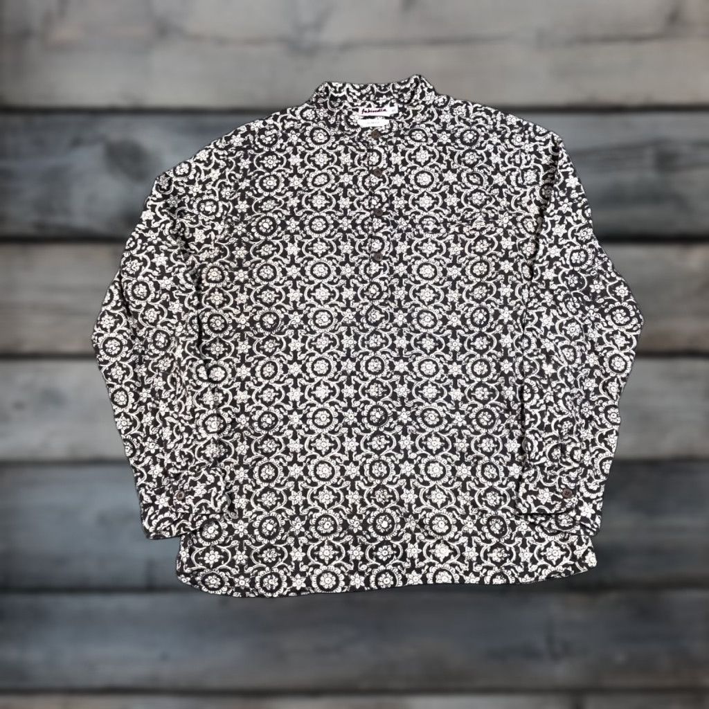Vintage VINTAGE Fabindia Band Collar Shirt Mens M Black Geometric 40 Button-Up Long Sleeve Henley Casual Retro Hippie Shirt Size US M / EU 48-50 / 2 - 1 Thumbnail
