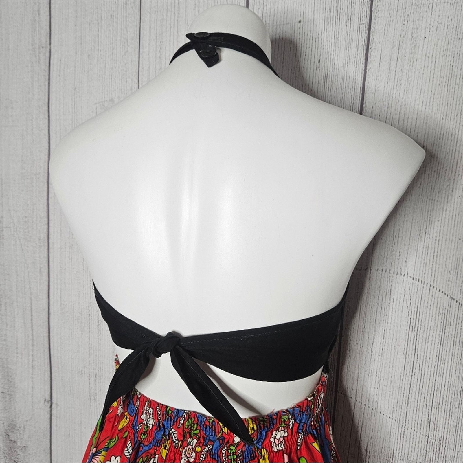 Vintage VTG Butterfly Flower Maxi Dress w Halter Open Back, sz S Size S / US 4 / IT 40 - 7 Thumbnail