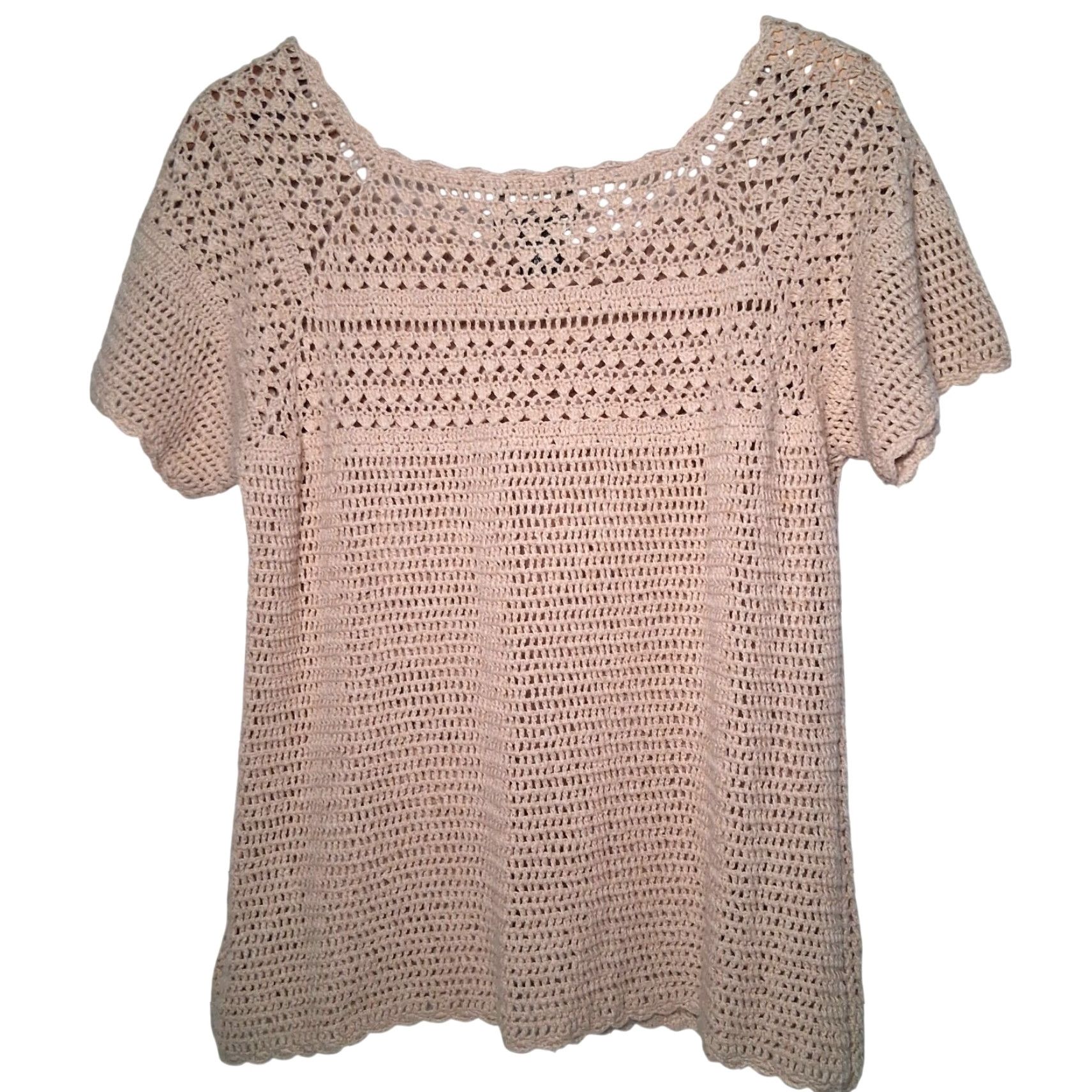 Eddie Bauer Eddie Bauer Hand Crocheted Sweater Shirt XL Tall Linen Cotton Open Knit Tan Size XL / US 12-14 / IT 48-50 - 2 Thumbnail