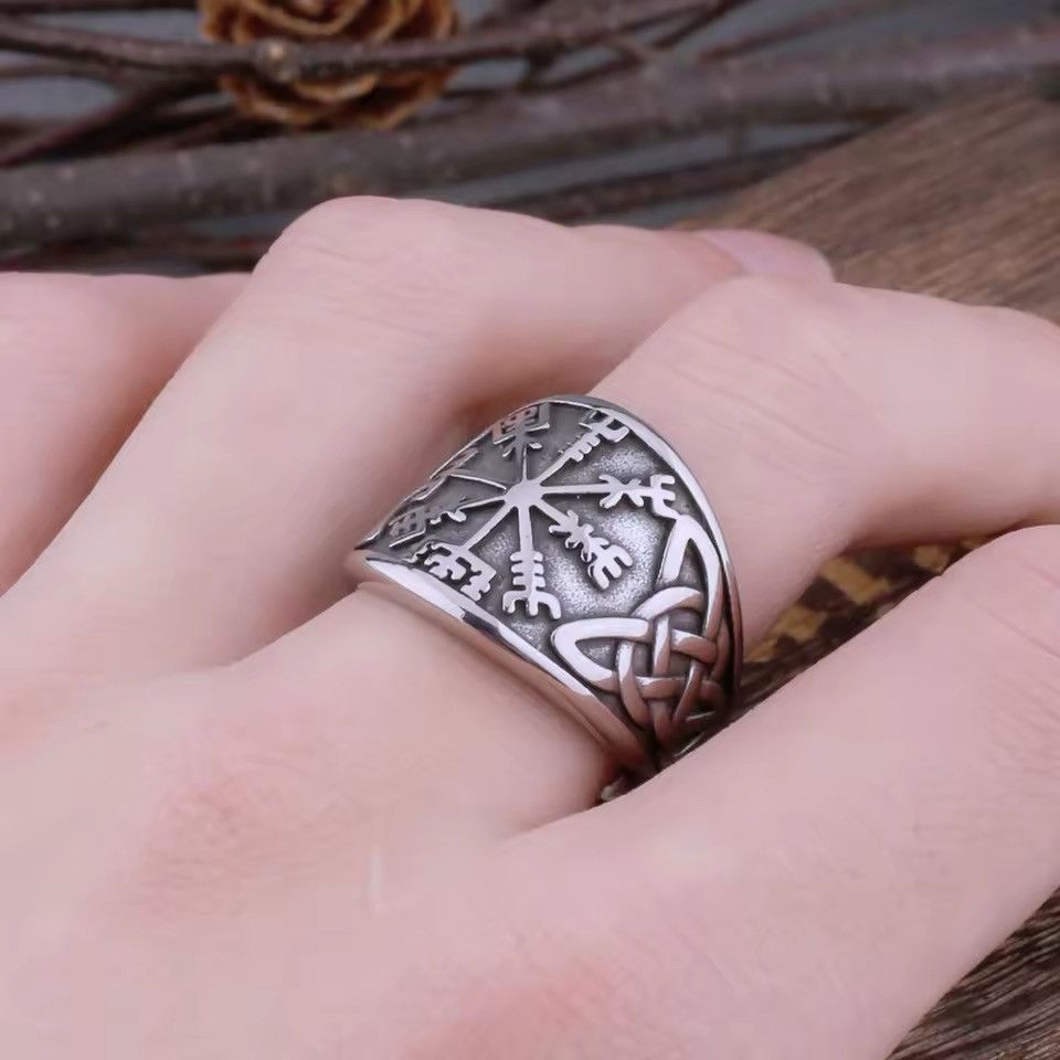 Jewelry × Vintage Compass Rune Stainless Steel Ring Size ONE SIZE - 1 Thumbnail