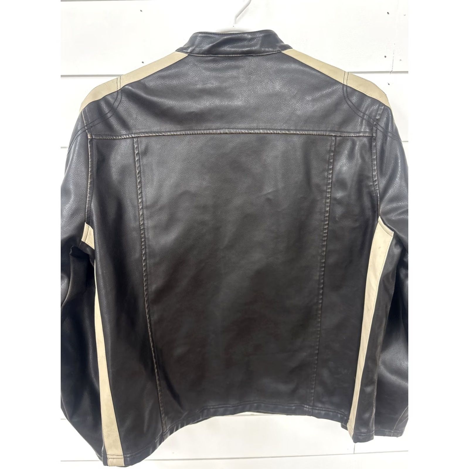Burnside VINTAGE Burnside Leather Jacket Mens Large Black Faux Leather Racing Moto Bomber 90s Y2K Long Sleeve Zip Pockets Size US L / EU 52-54 / 3 - 6 Thumbnail