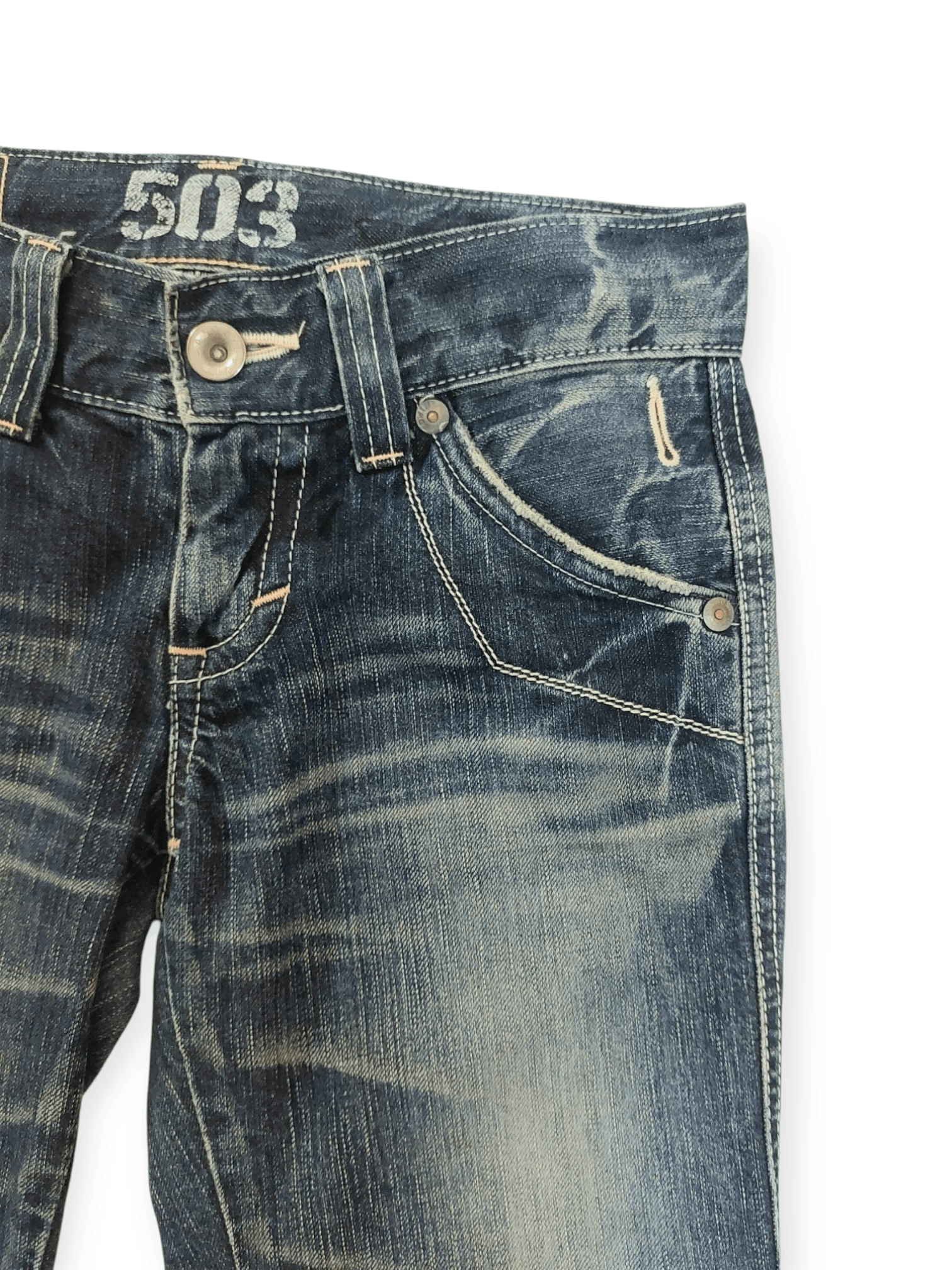 Edwin × Japanese Brand Flare Edwin 503 Blue Trip Buckle Back Denim Size 28" / US 6 / IT 42 - 6 Thumbnail