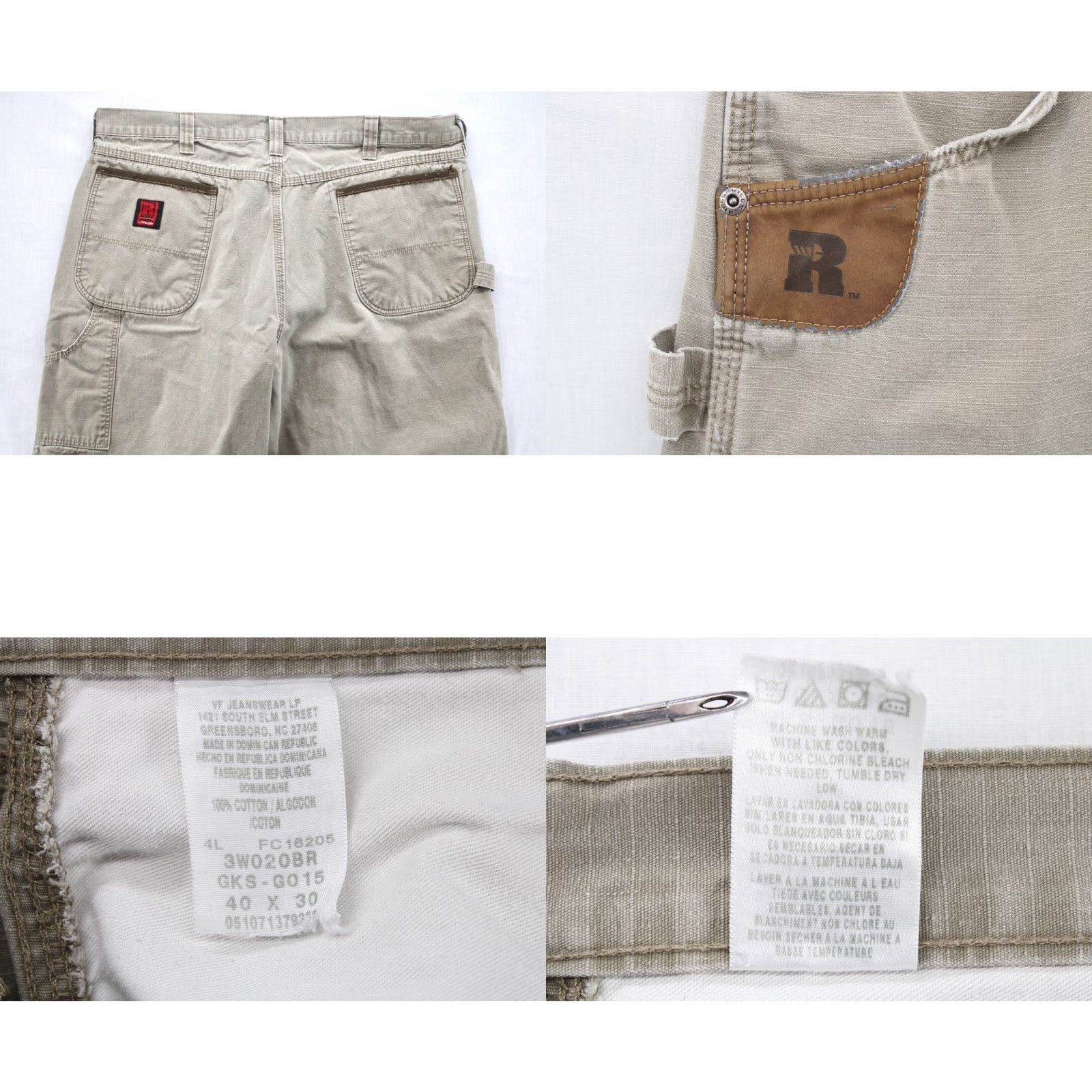 Wrangler Wrangler Riggs WorkWear Men 40 x 29 Khaki Brown Cotton Work Pants Flat Front Zip Pockets Solid Color USA Work Wear 3W020BR Mens Size US 40 / EU 56 - 8 Thumbnail