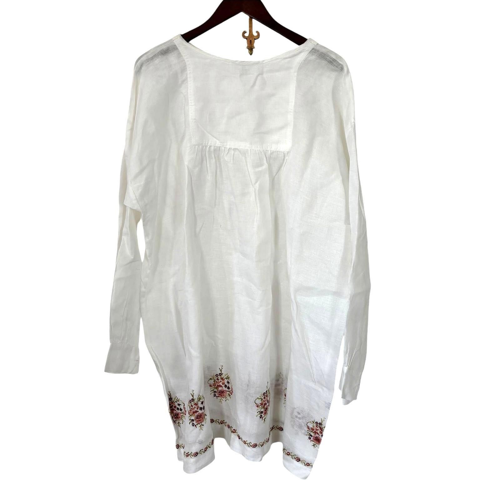 Designer Eskandar Sz 0 ROSE FLORAL Embroidered White Tunic Shirt Top Size XS / US 0-2 / IT 36-38 - 2 Thumbnail