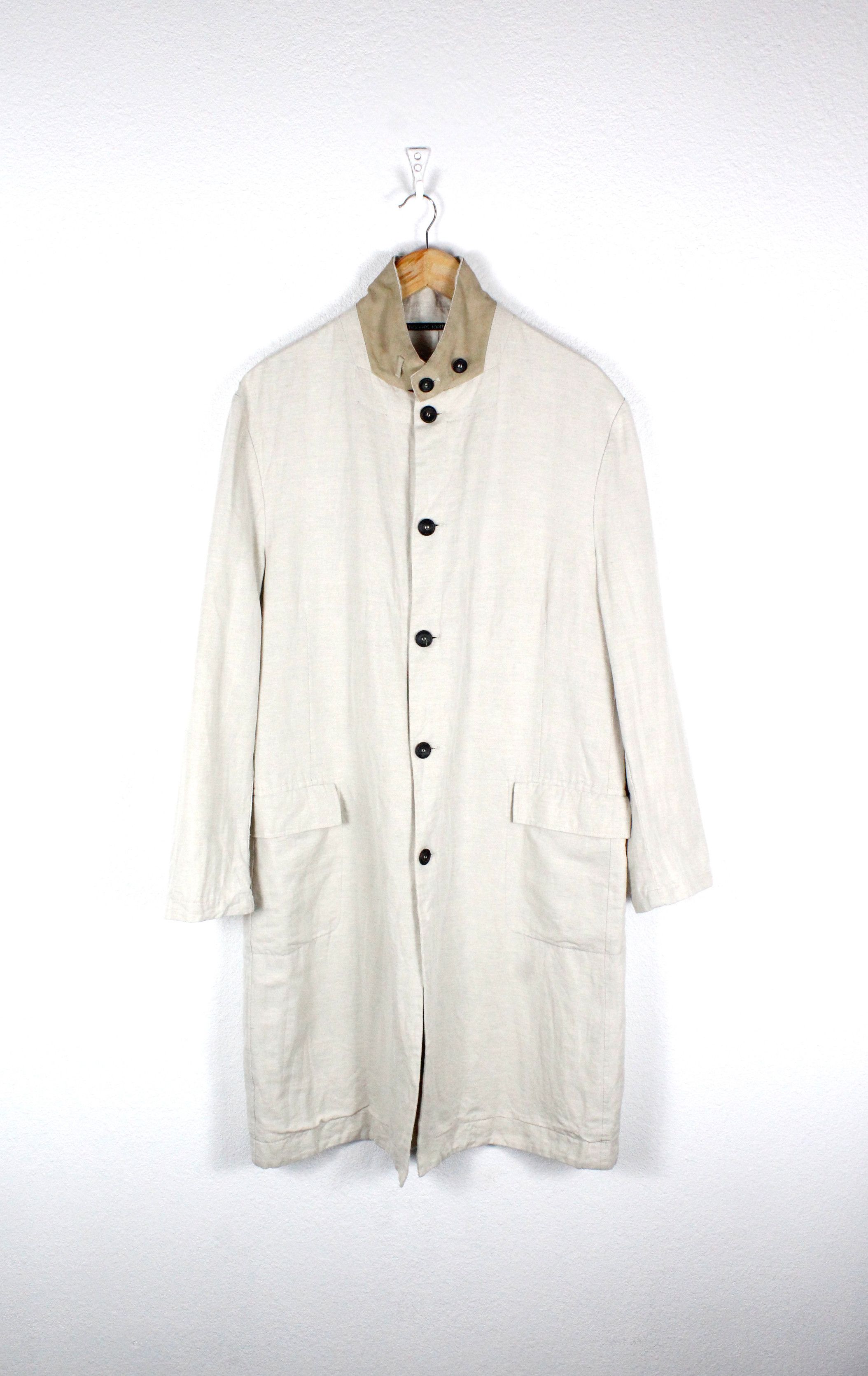 image of Archival Clothing x Avant Garde Hannes Roether Beige Linen Cotton Leather Design Coat (Size XL)
