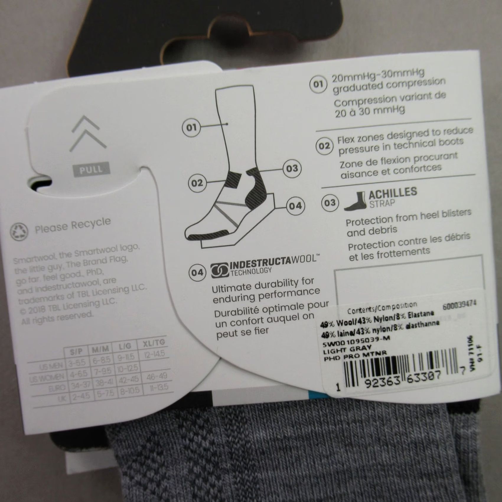 Smartwool Smartwool PhD Pro Mountaineer Merino Wool Socks Unisex Light Gray Green Size ONE SIZE - 3 Thumbnail
