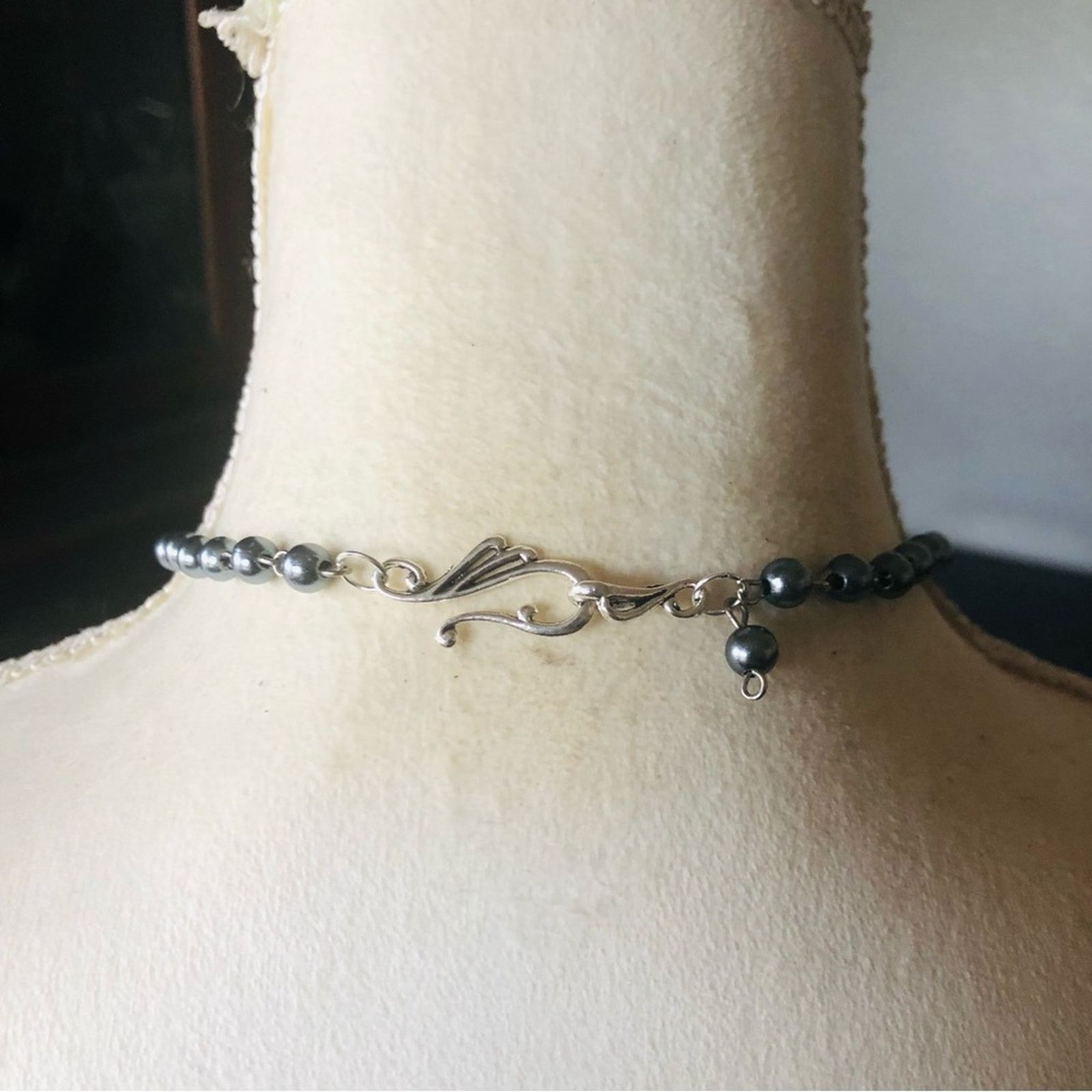 Handmade Handcrafted repurpose gray pearl & stone pendant necklace Size ONE SIZE - 8 Thumbnail