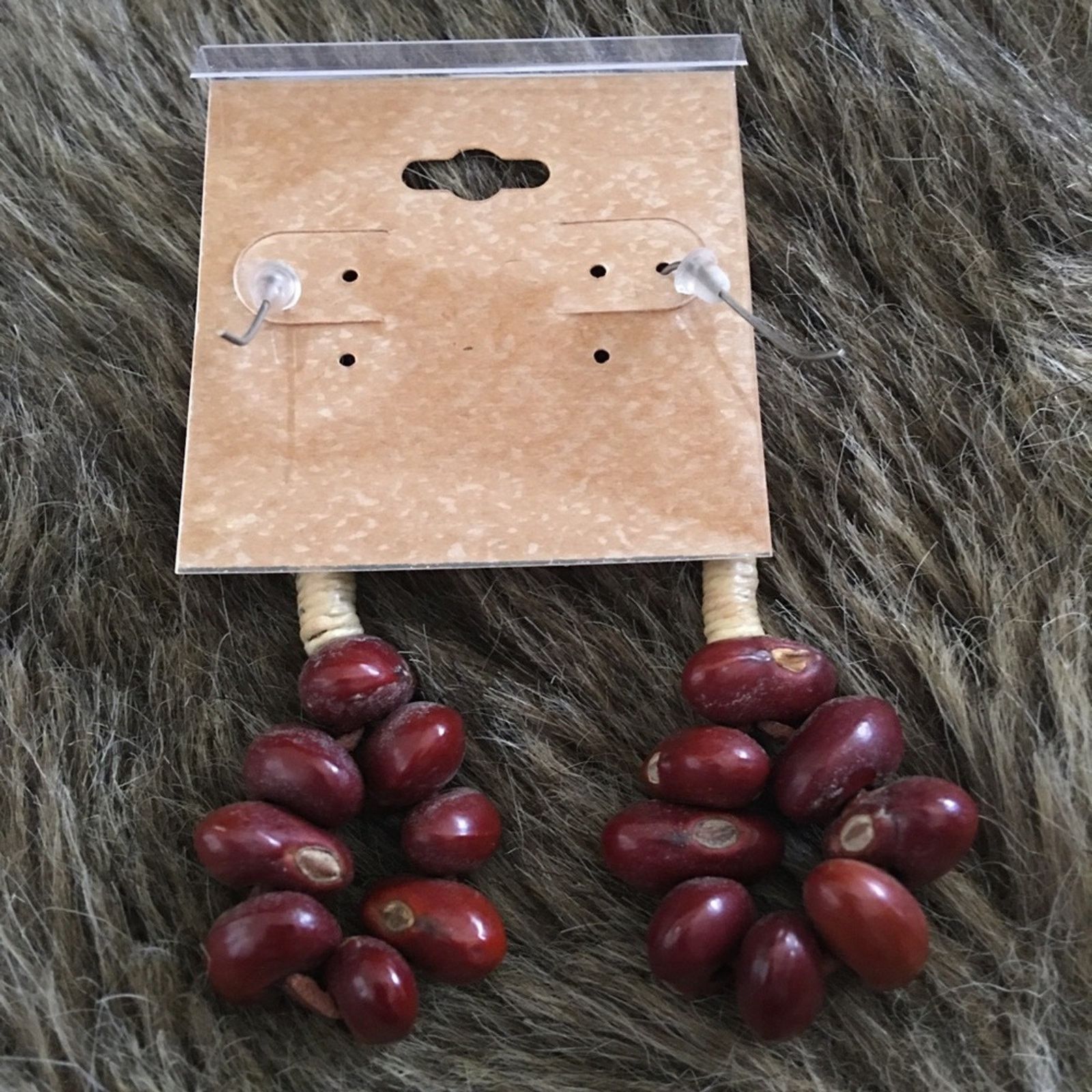 Handmade Boho natural bean dangle fish hook earrings Size ONE SIZE - 3 Thumbnail