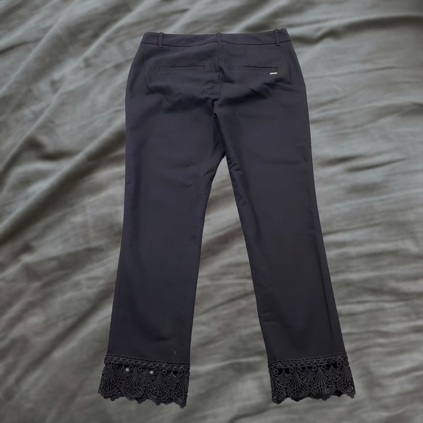 Calvin Klein Calvin Klein Womens Pants 4 Black Ankle Flat Front High Waist Lace Embroidery Hem Straight Fast Shipping Size 27" / US 4 / IT 40 - 1 Thumbnail