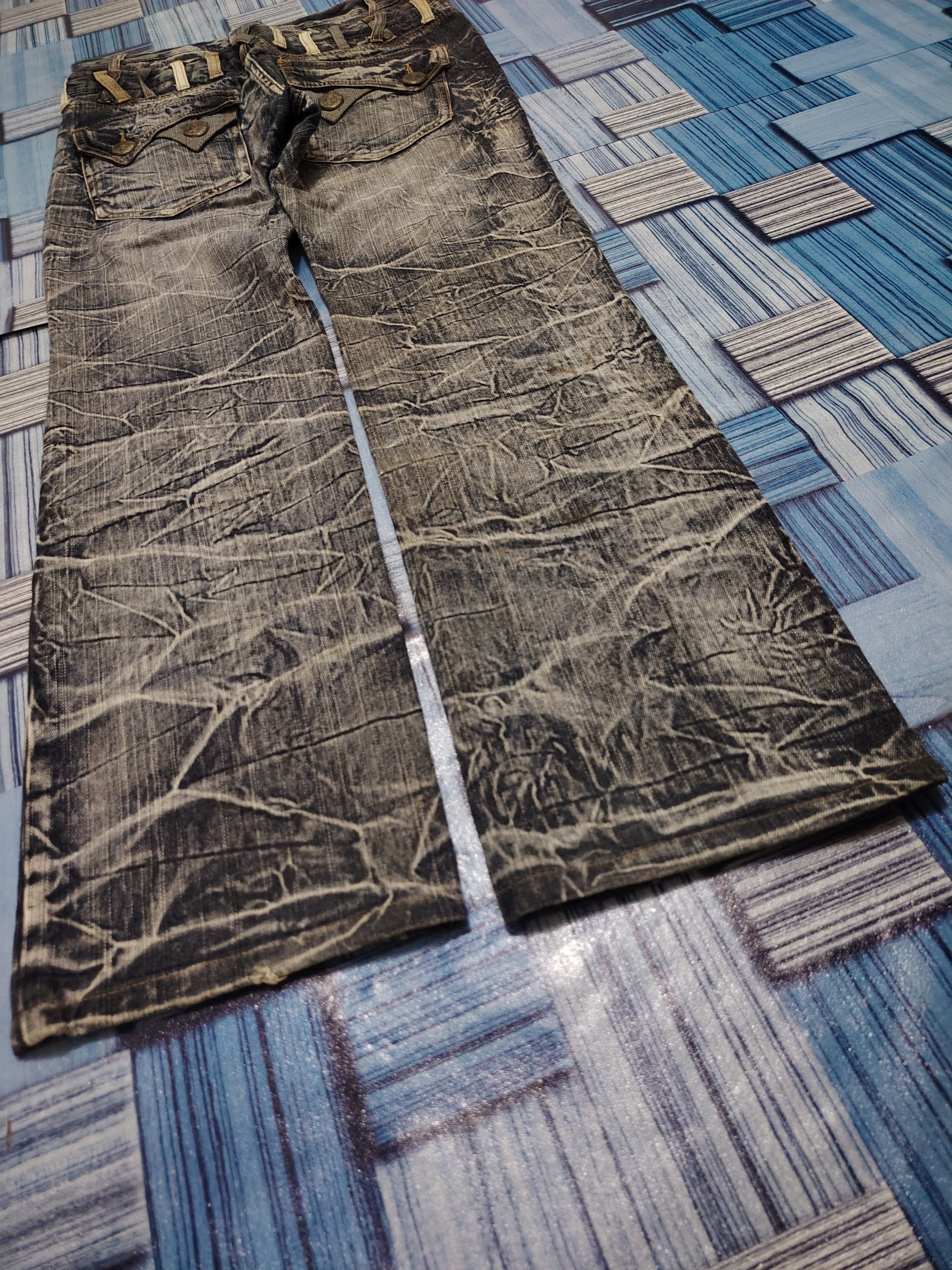Who Decides War Japanese Blow By Blue Double Waist Flared Jeans Size US 31 - 22 Thumbnail