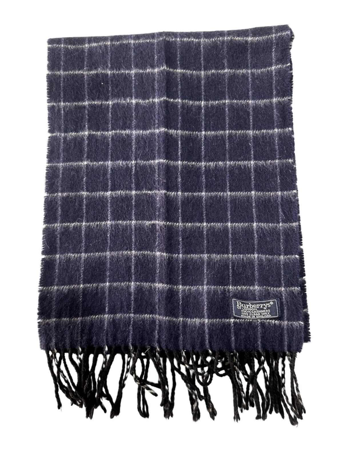 Burberry Burberrys Classic Check Unisex Scarf Navy Blue 100% Cashmere Size ONE SIZE - 5 Thumbnail