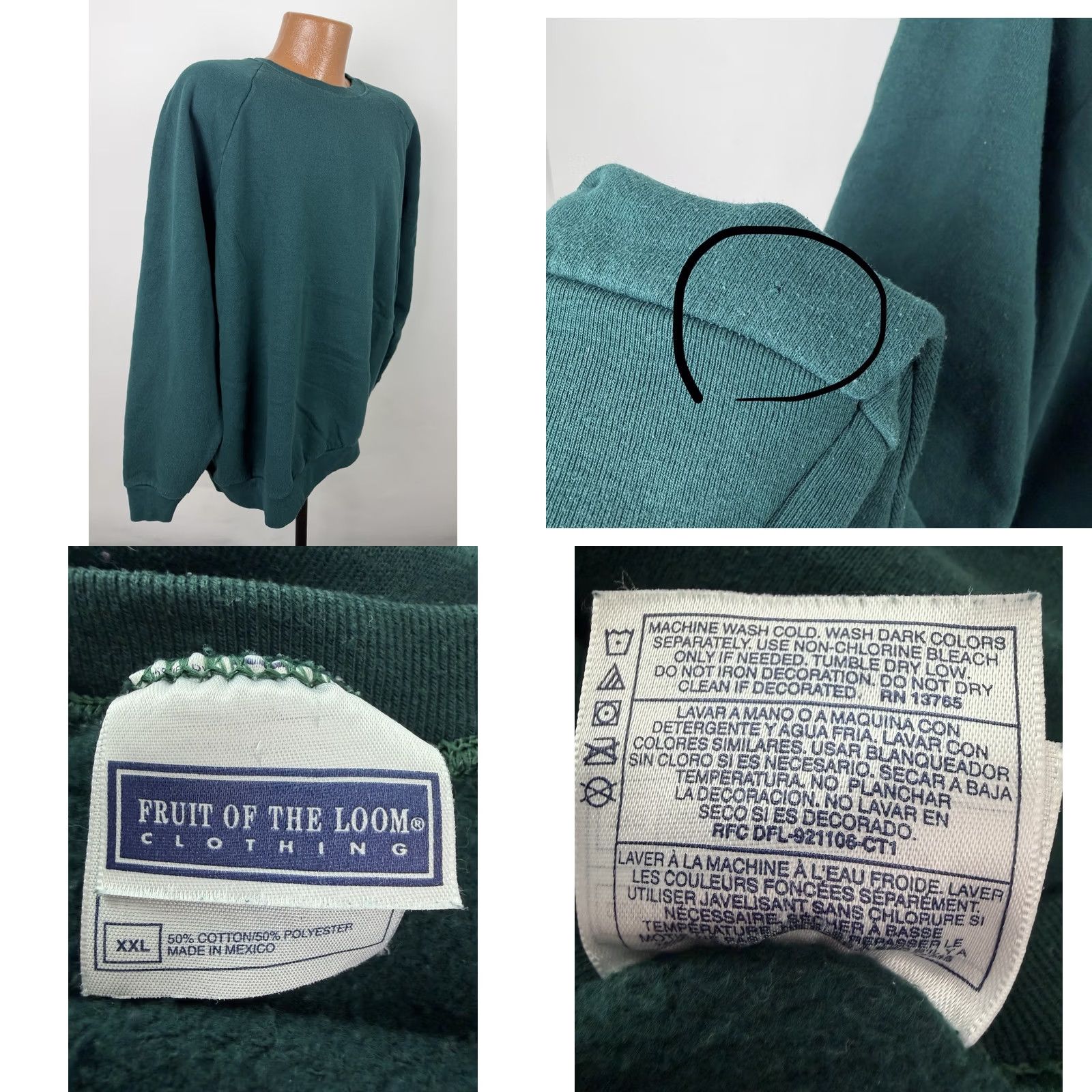 Fruit Of The Loom VINTAGE Fruit of the Loom Sweatshirt Mens 2XL Raglan Green 90s College Sports Pullover Crew Neck Size US XXL / EU 58 / 5 - 8 Thumbnail