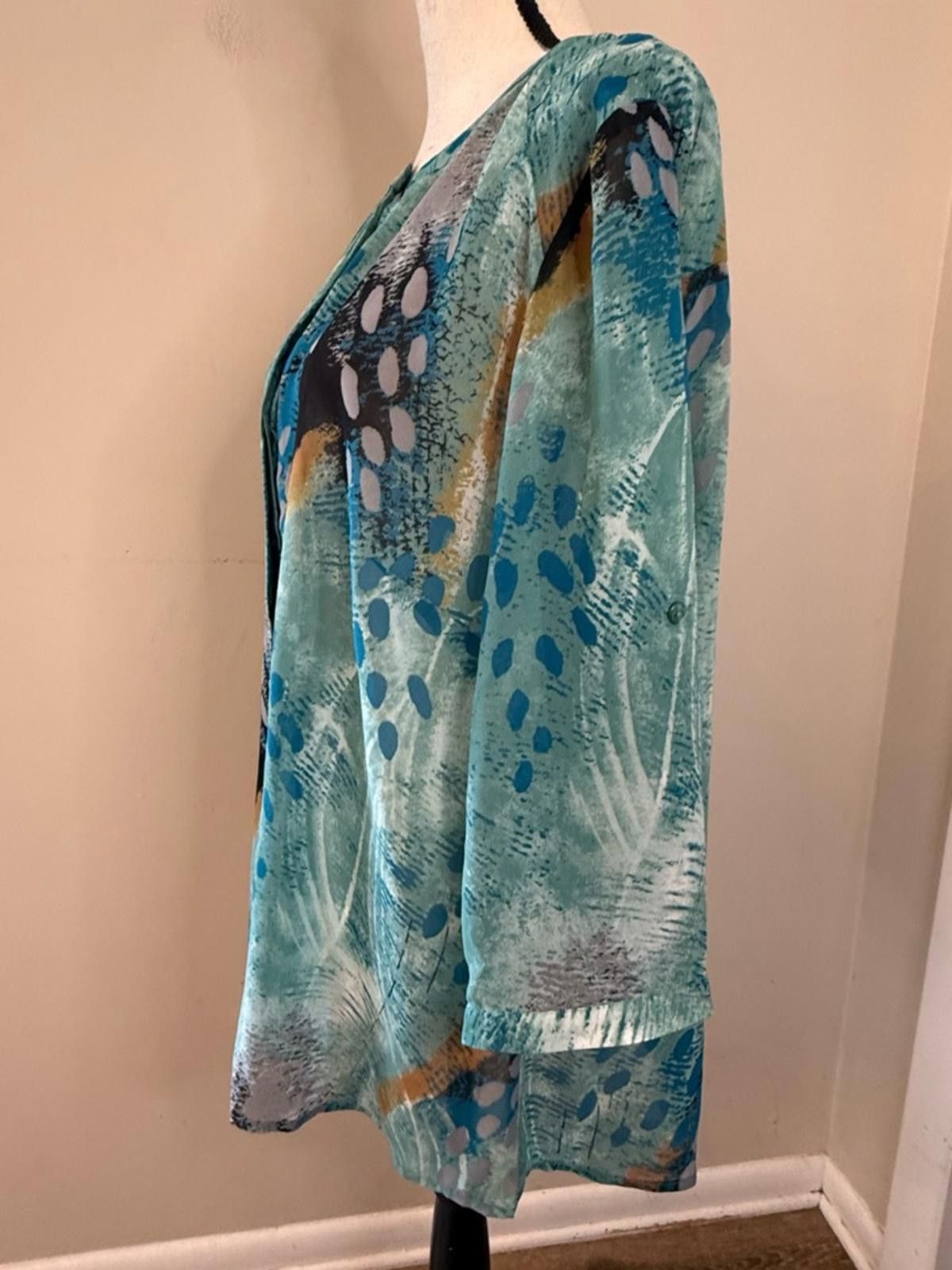 Ambrosi Studio Ambrosia semi sheer long sleeves top peacock colors SZ 14 Size XL / US 12-14 / IT 48-50 - 6 Thumbnail