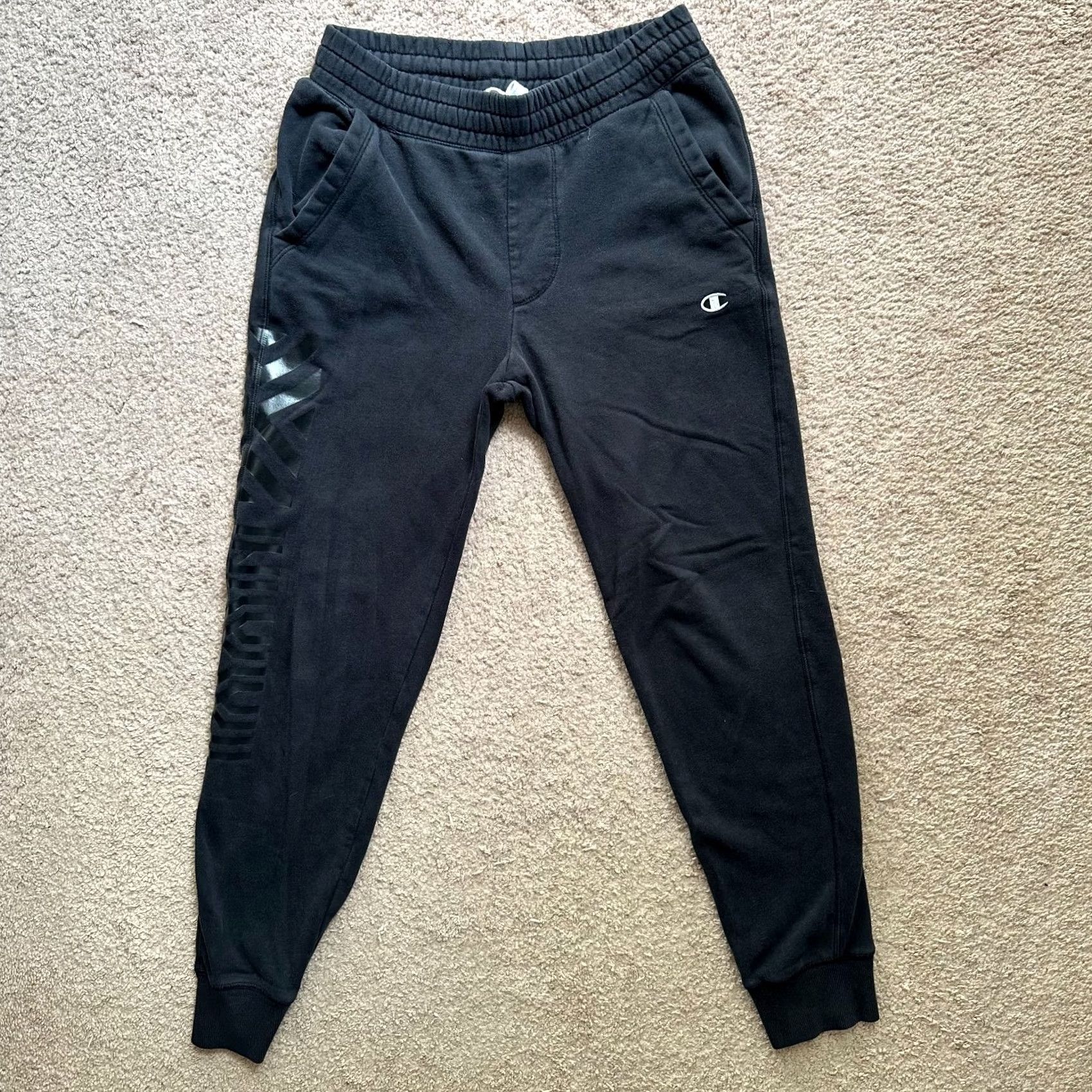 Champion Champion Sweatpants Mens Small Black Tapered Leg Elastic Waist Mid Rise Size US 29 - 2 Thumbnail
