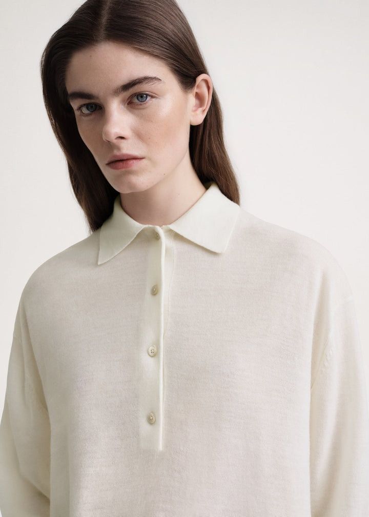 Toteme o1mle0525 Merino-Wool Polo Shirt in Creme Size L / US 10 / IT 46 - 5 Thumbnail