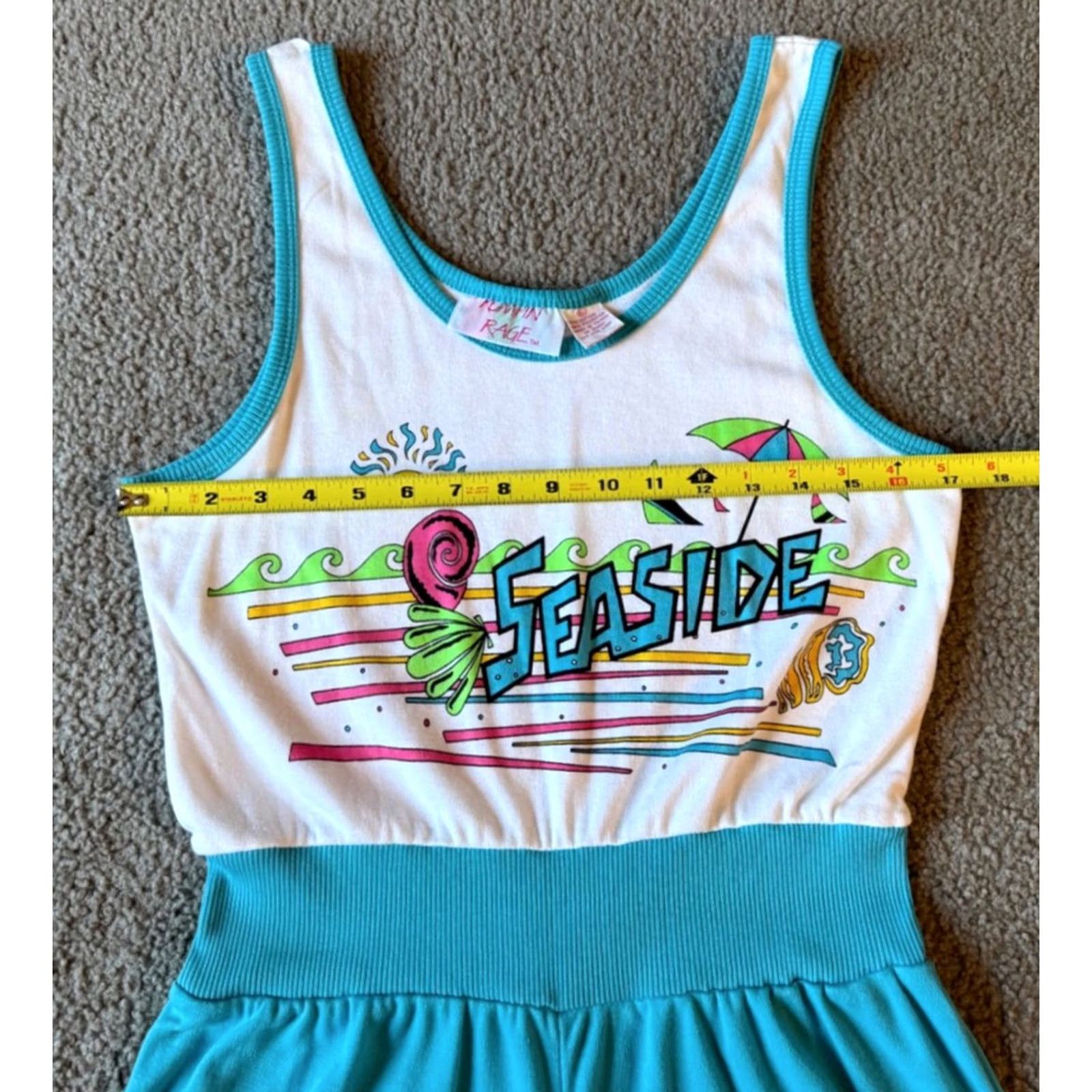 Vintage VINTAGE Rompin Rage Seaside Romper Women Large White/Aqua 80s 90s Romper Casual One-Piece Sleeveless Short Sleeve Wide-Leg Night? Size 36" / US 14 / IT 50 - 3 Thumbnail