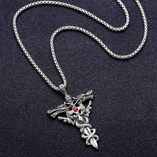 Other Y2k Double Dragon Sword Titanium Steel Necklace Size ONE SIZE - 1 Thumbnail