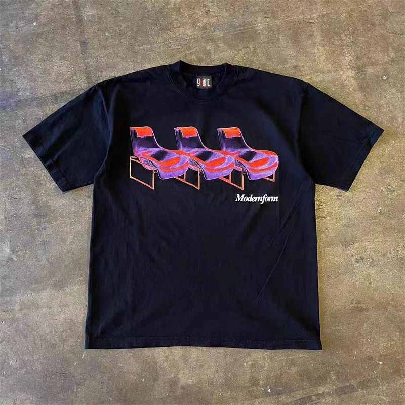 Japanese Brand × Vintage Black casual loose retro beach chair print tee Size US M / EU 48-50 / 2 - 1 Thumbnail