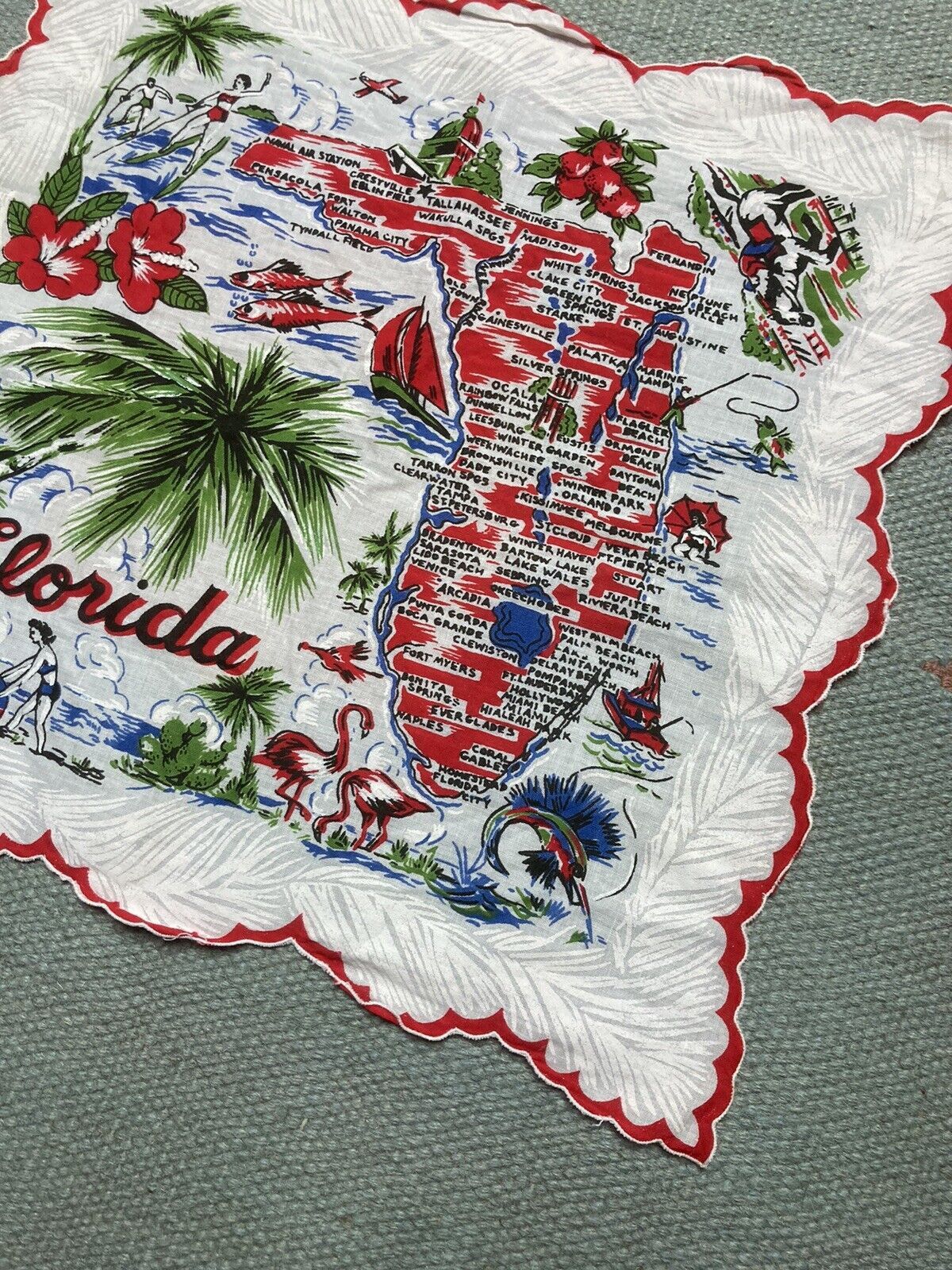 Vintage 1950s Florida souvenir hanky handkerchief bandana pre Disney Size ONE SIZE - 3 Thumbnail