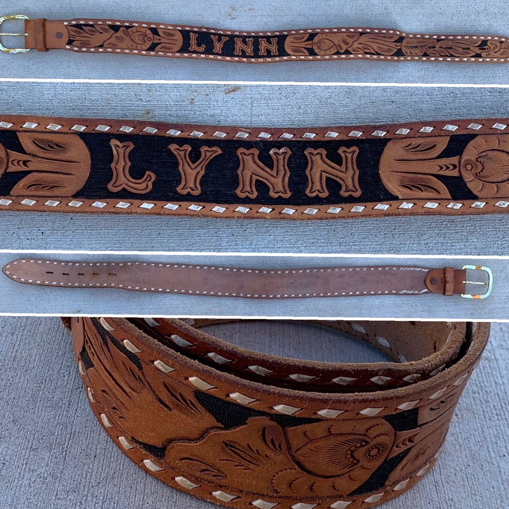Vintage VINTAGE Tooled Leather Western Belt With Name LYNN Size 24 Leather Brown Unbranded Adult Unisex Belt Size ONE SIZE - 3 Thumbnail