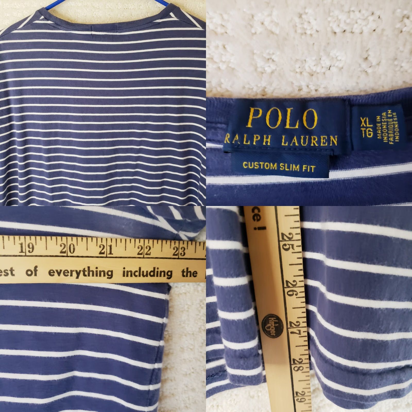 Polo Ralph Lauren Polo Ralph Lauren Shirt Men XL Blue Striped Slim Fit Crew Neck T-Shirt Jersey Cotton Short Sleeve Size US XL / EU 56 / 4 - 8 Thumbnail