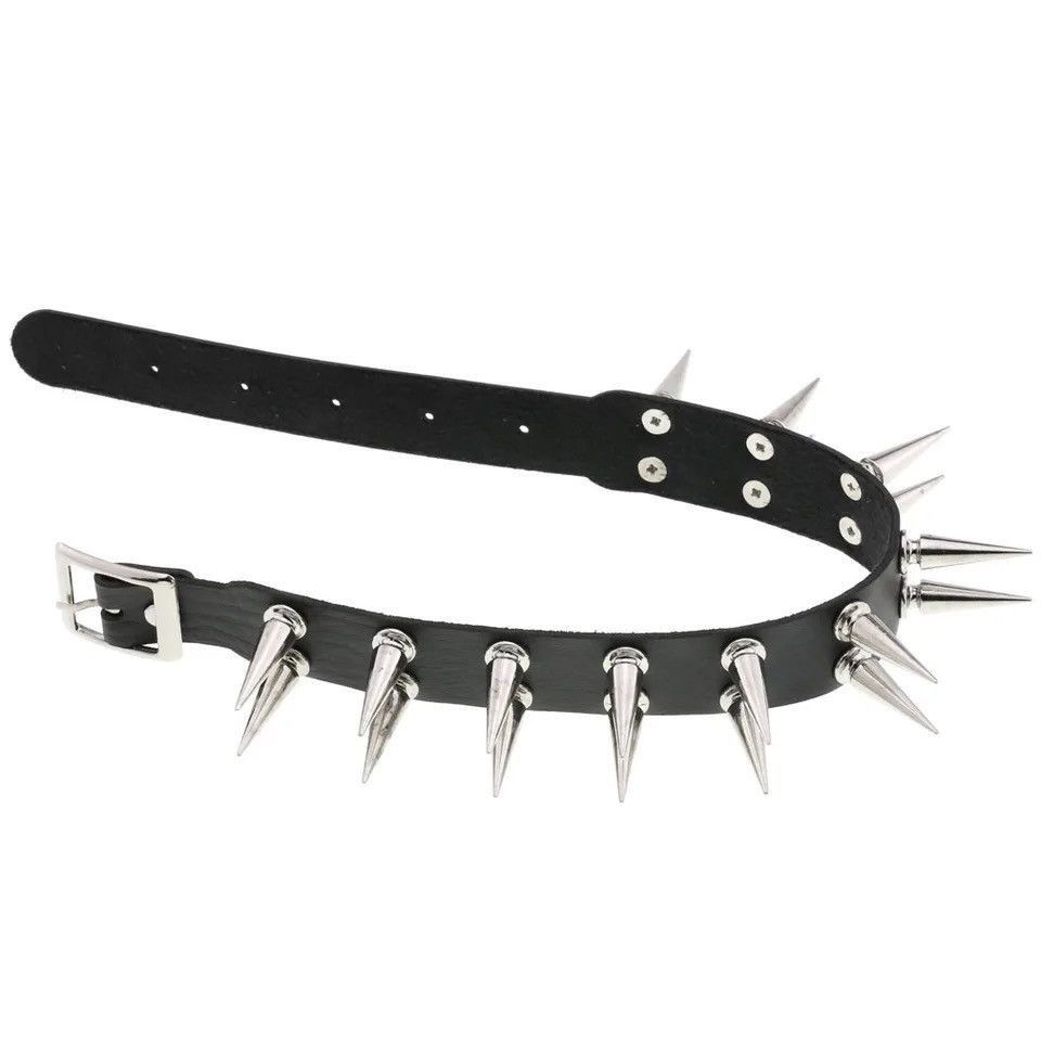 Other Long Spiked Choker Collar Leather Goth Necklace Size ONE SIZE - 3 Thumbnail
