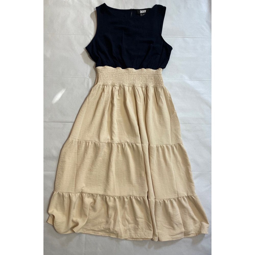 DKNY NWT New $139 DKNY Navy Ivory Layered Sleeveless Dress Size Size L / US 10 / IT 46 - 5 Thumbnail
