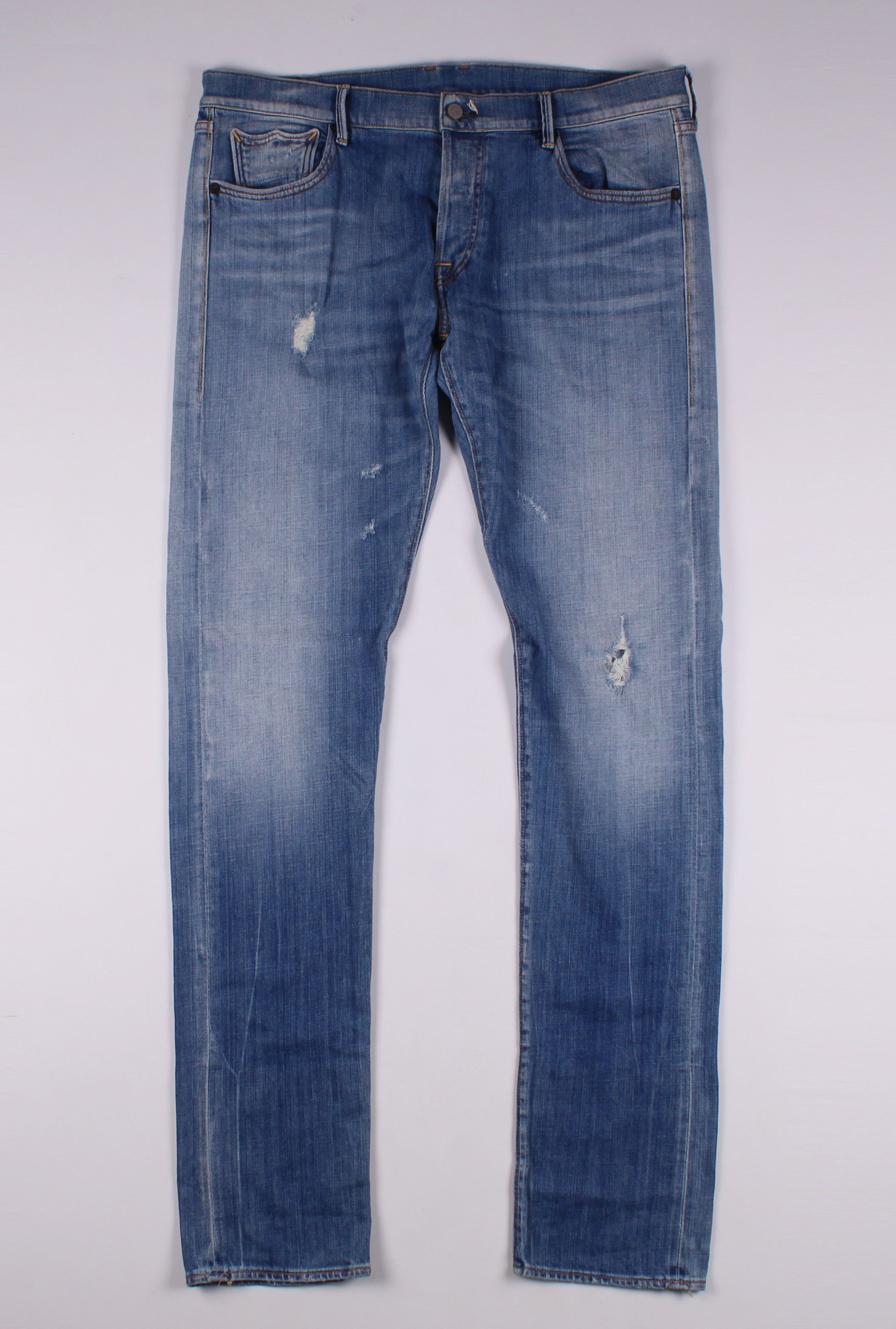 image of Distressed Denim x HTC Hollywood Trading Company Distressed Selvedge Jeans in Blue, Men's (Size 36)