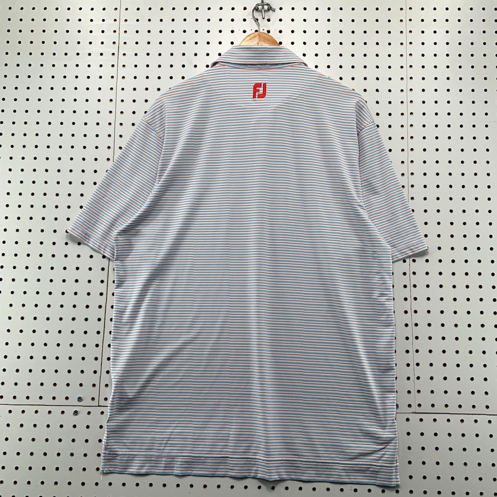 Footjoy FJ Footjoy Collared Golf Polo Shirt Mens Large White Blue Red Striped 23x31.5 - Polo, FootJoy, Striped, Golf Shirt, Mens, White/Blue/Red Size US L / EU 52-54 / 3 - 2 Thumbnail
