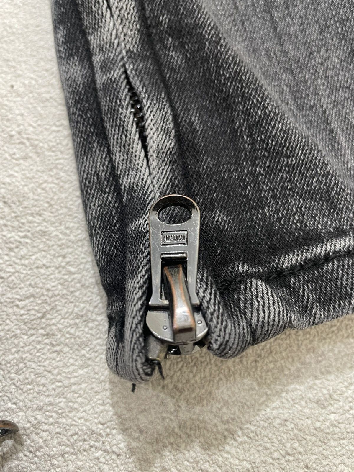 Japanese Brand Black washed biker denim jeans ribbed knee panel zipper Size US 31 - 6 Thumbnail
