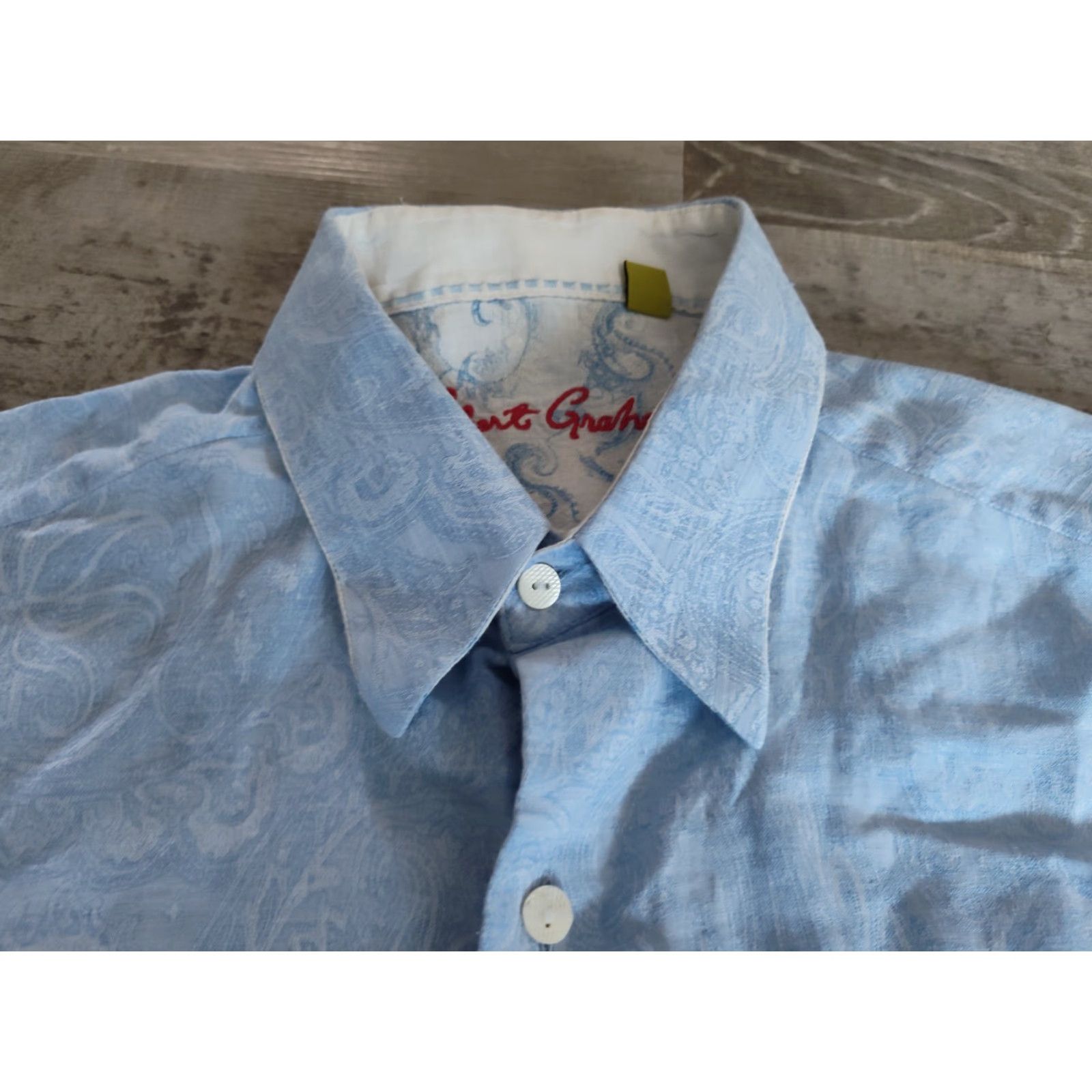 Robert Graham VINTAGE Robert Graham Men's Dress Shirt Long Sleeve Paisley Linen Cotton Classic Fit Blue Size L Size US L / EU 52-54 / 3 - 5 Thumbnail
