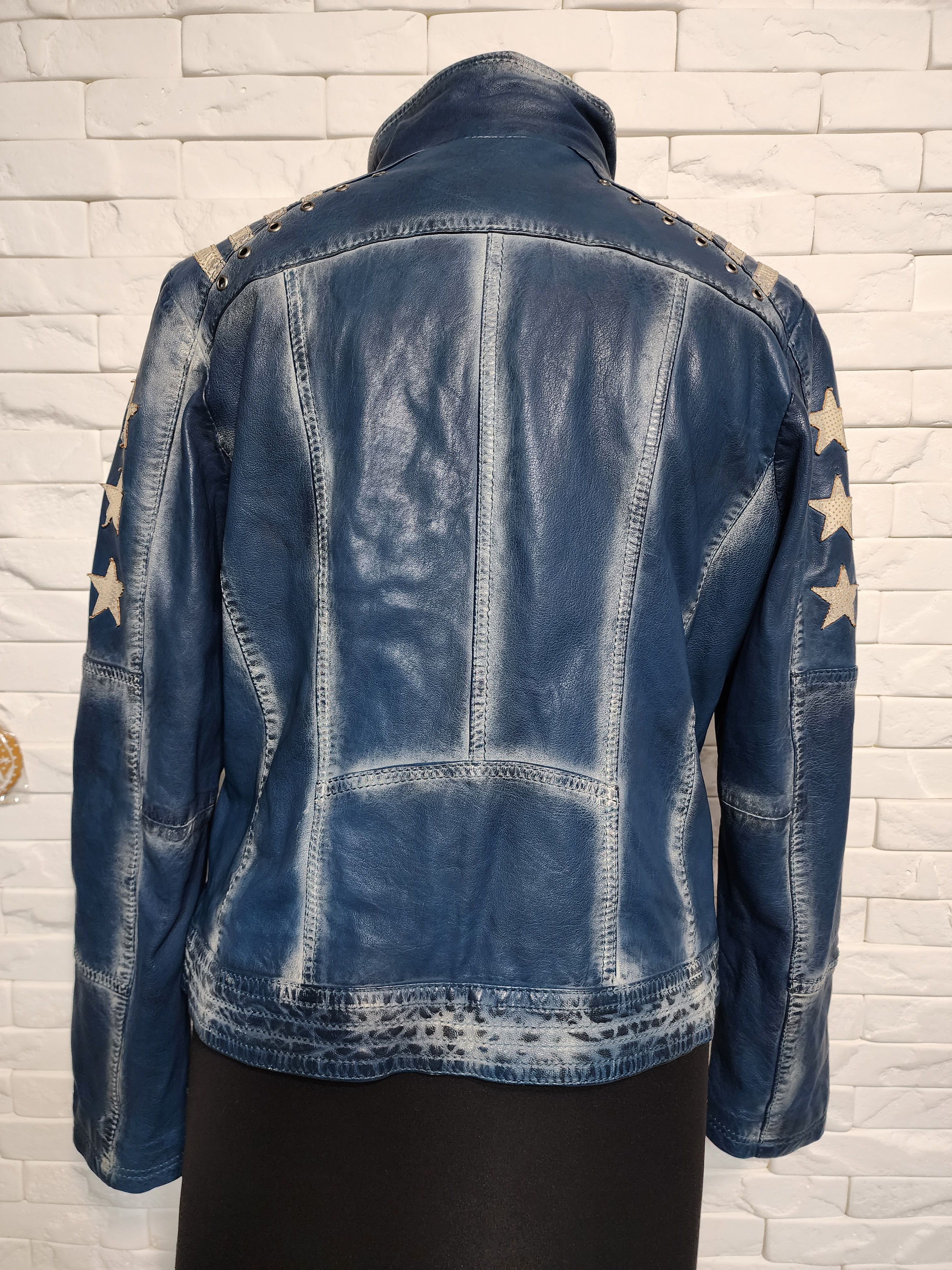 Other Blue Leather Jacket, Metal Zipper, Women's Size Size L / US 10 / IT 46 - 3 Thumbnail