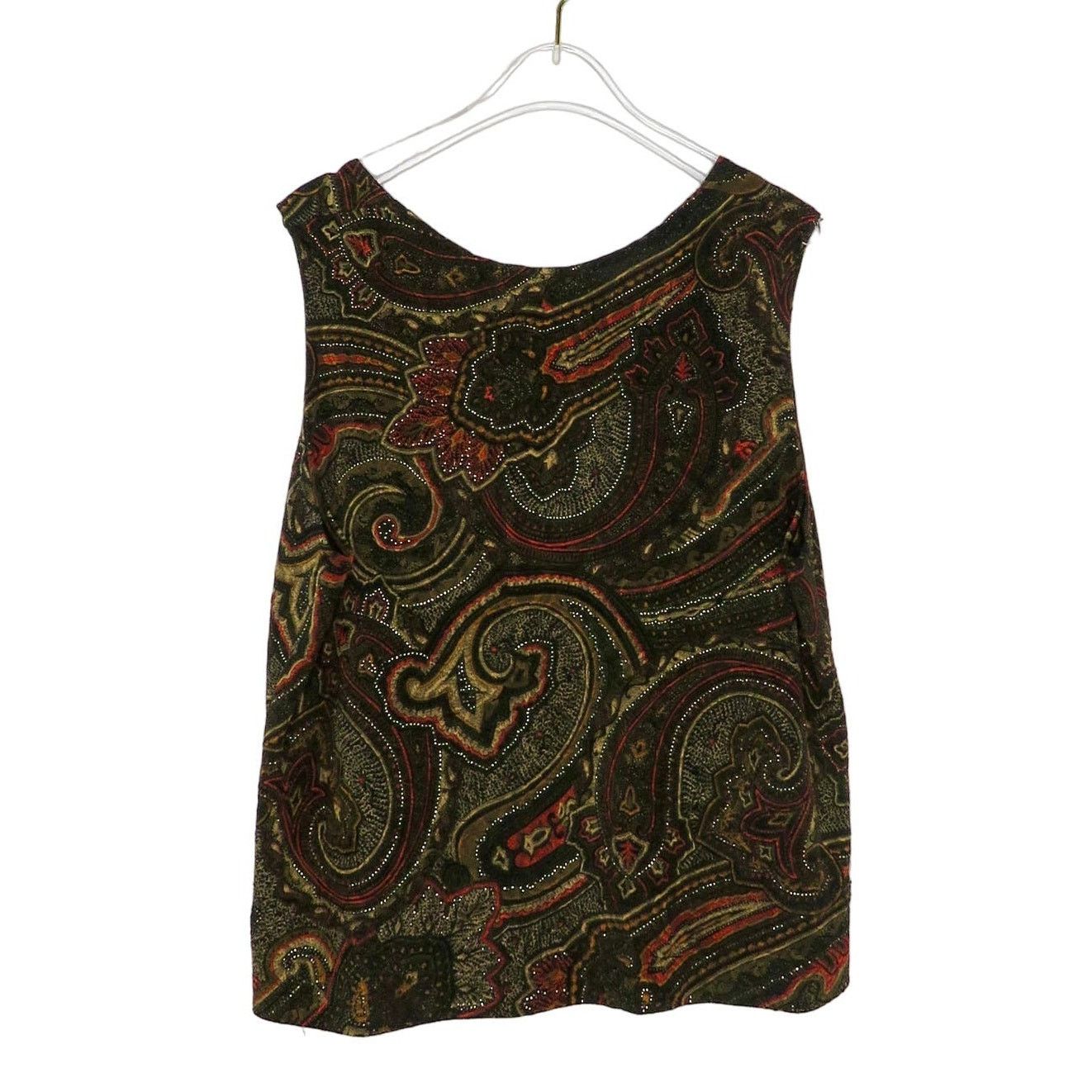 Vintage 0s Vintage Brown Paisley Retro Sleeveless Top Blouse Large Size L / US 10 / IT 46 - 4 Thumbnail