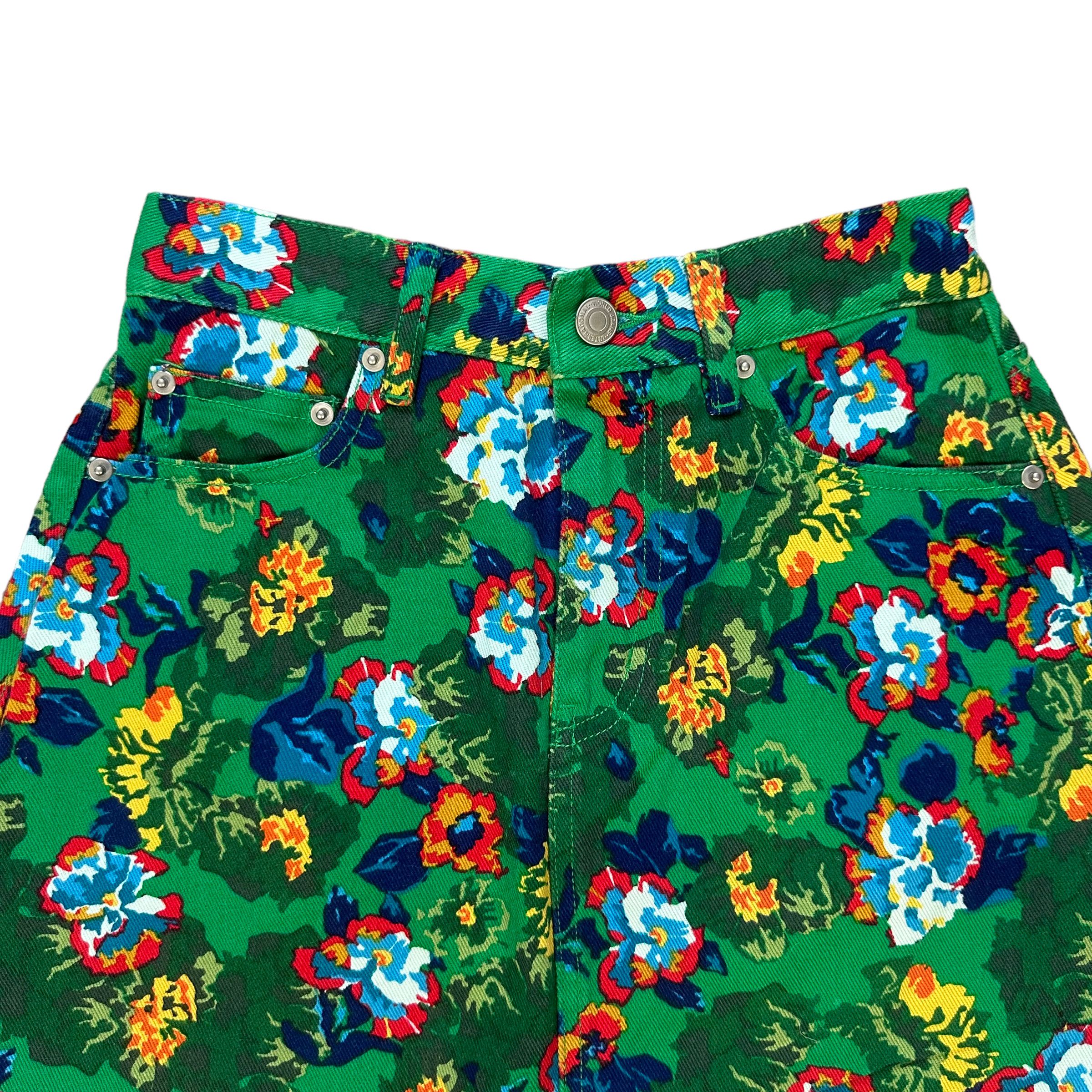 Japanese Brand FLOWERS FULLPRINT / OVERPRINT DENIM MINI SKIRT #8652-019 Size 24" / US 00 / IT 34 - 2 Thumbnail